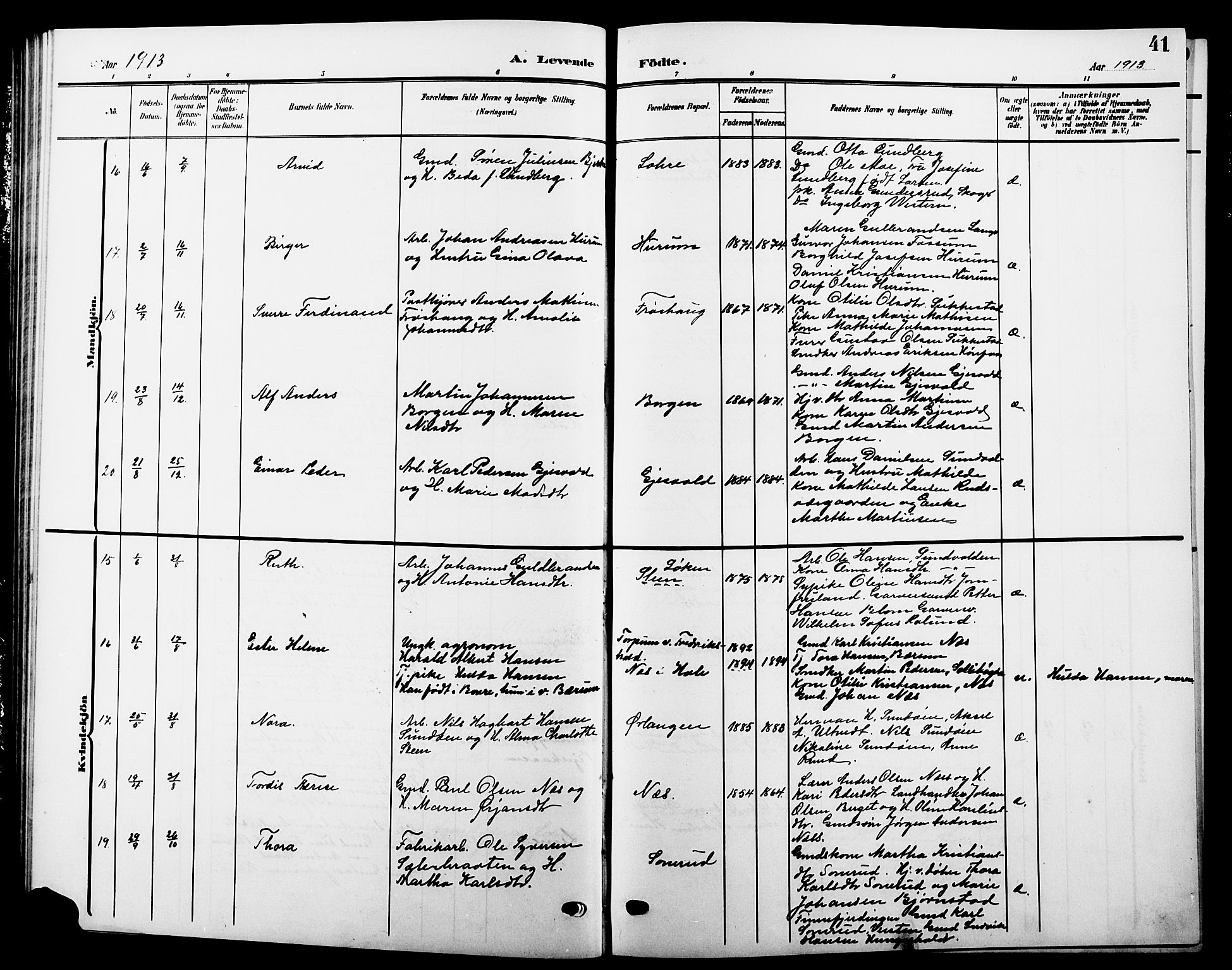 Hole kirkebøker, AV/SAKO-A-228/G/Ga/L0004: Parish register (copy) no. I 4, 1905-1924, p. 41