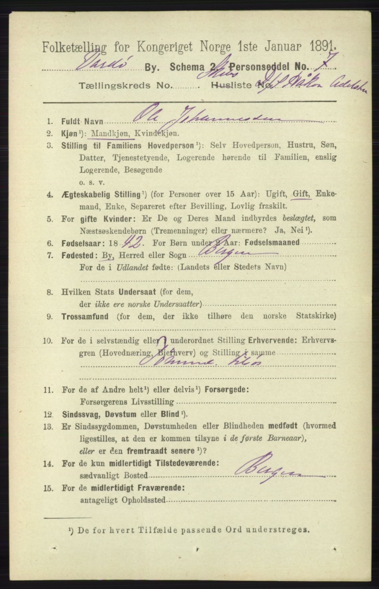 RA, 1891 census for 2002 Vardø, 1891, p. 2745