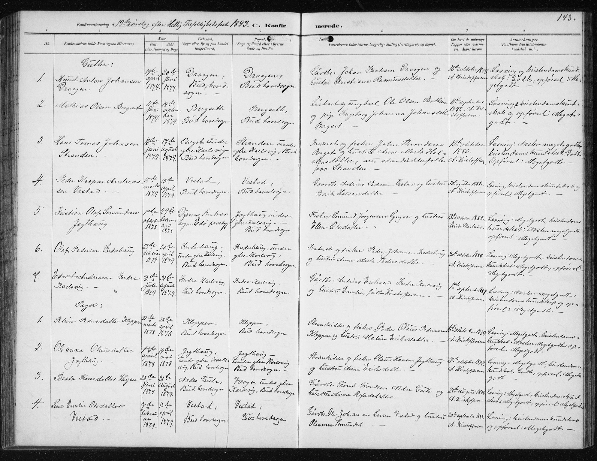 Ministerialprotokoller, klokkerbøker og fødselsregistre - Møre og Romsdal, AV/SAT-A-1454/566/L0773: Parish register (copy) no. 566C02, 1892-1909, p. 143