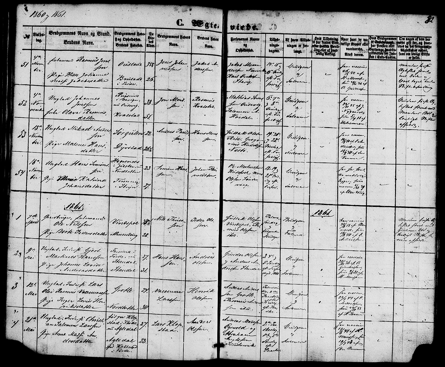 Kinn sokneprestembete, SAB/A-80801/H/Haa/Haaa/L0010: Parish register (official) no. A 10, 1852-1869, p. 52
