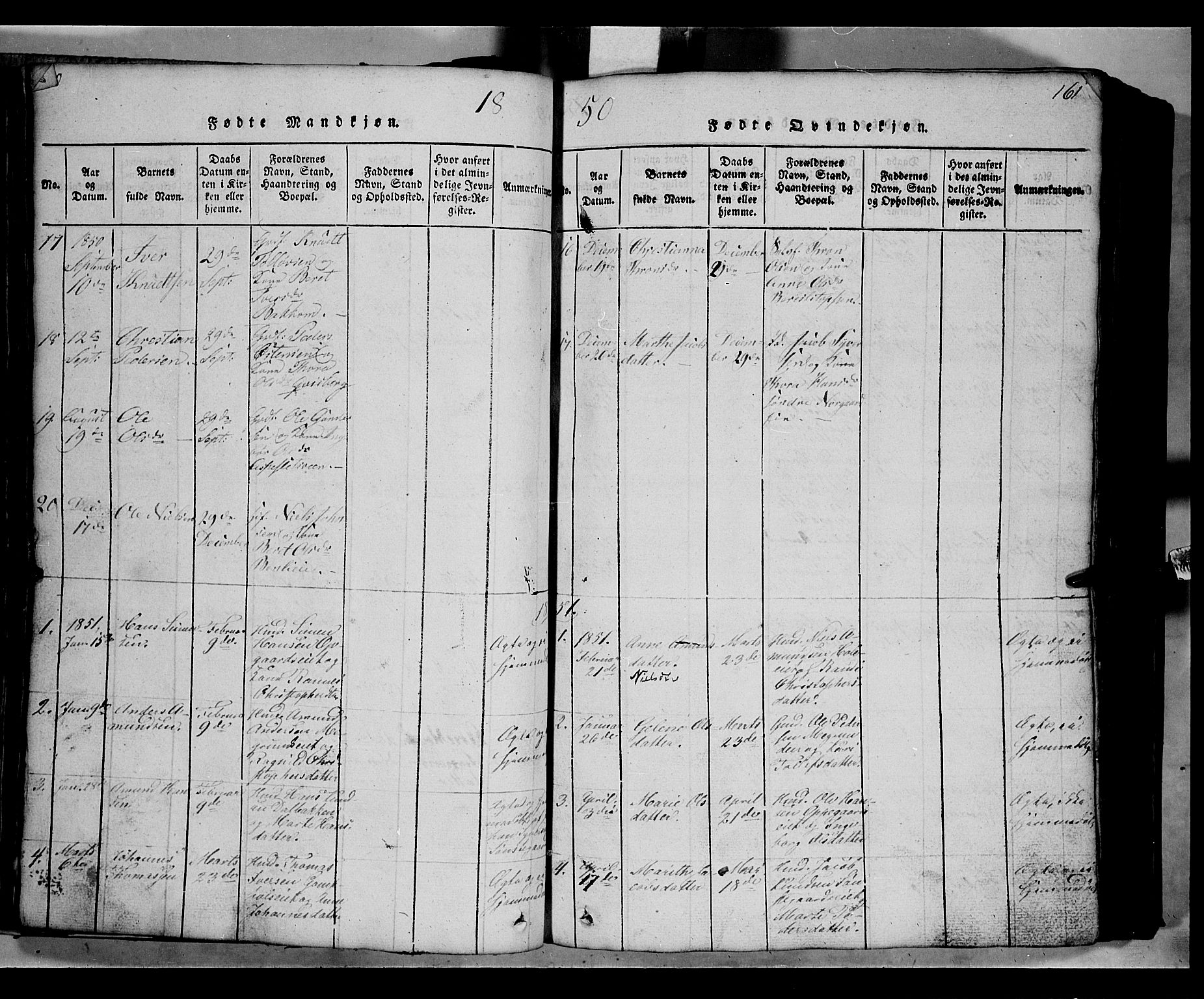 Gausdal prestekontor, SAH/PREST-090/H/Ha/Hab/L0002: Parish register (copy) no. 2, 1818-1874, p. 160-161