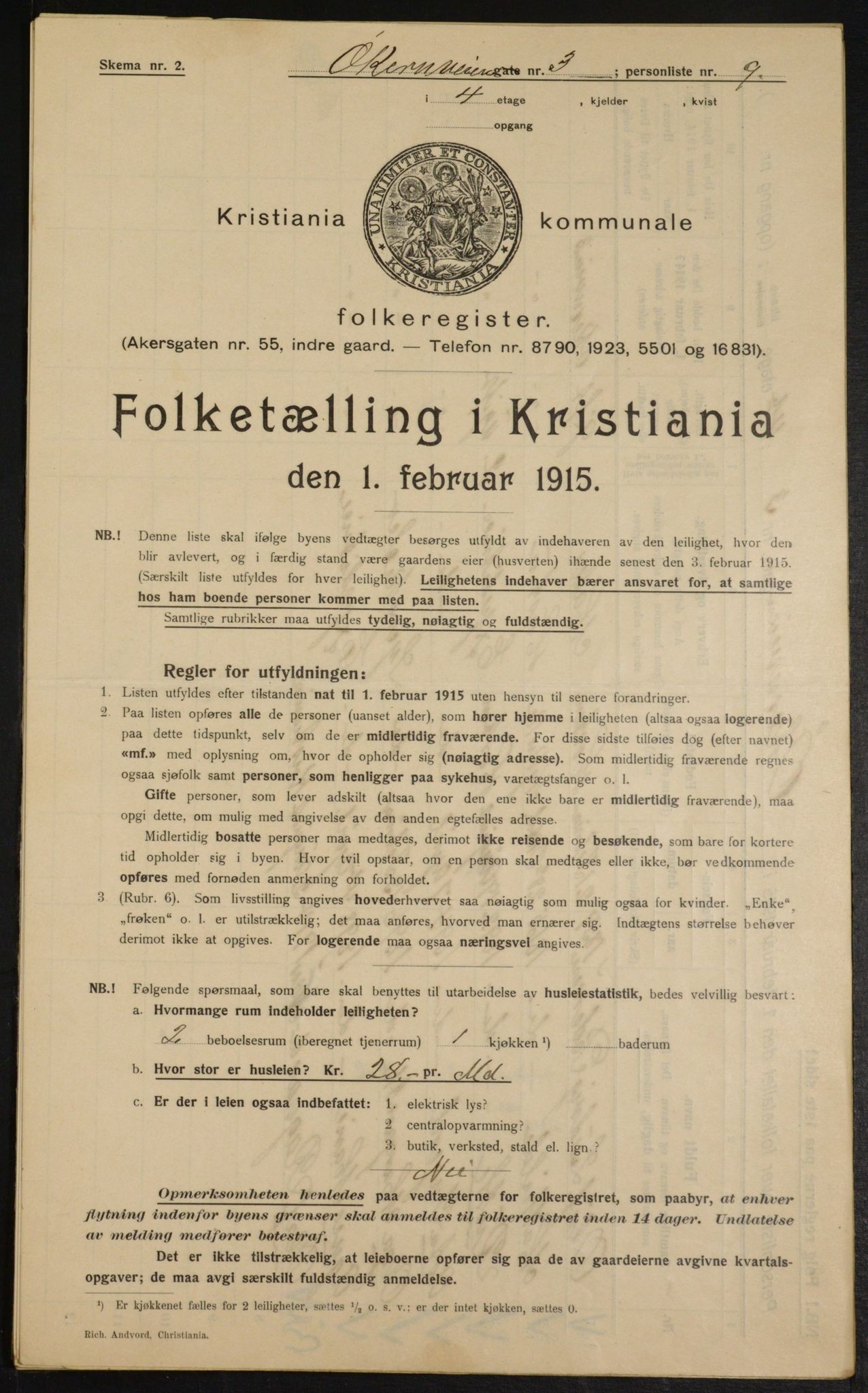 OBA, Municipal Census 1915 for Kristiania, 1915, p. 129285