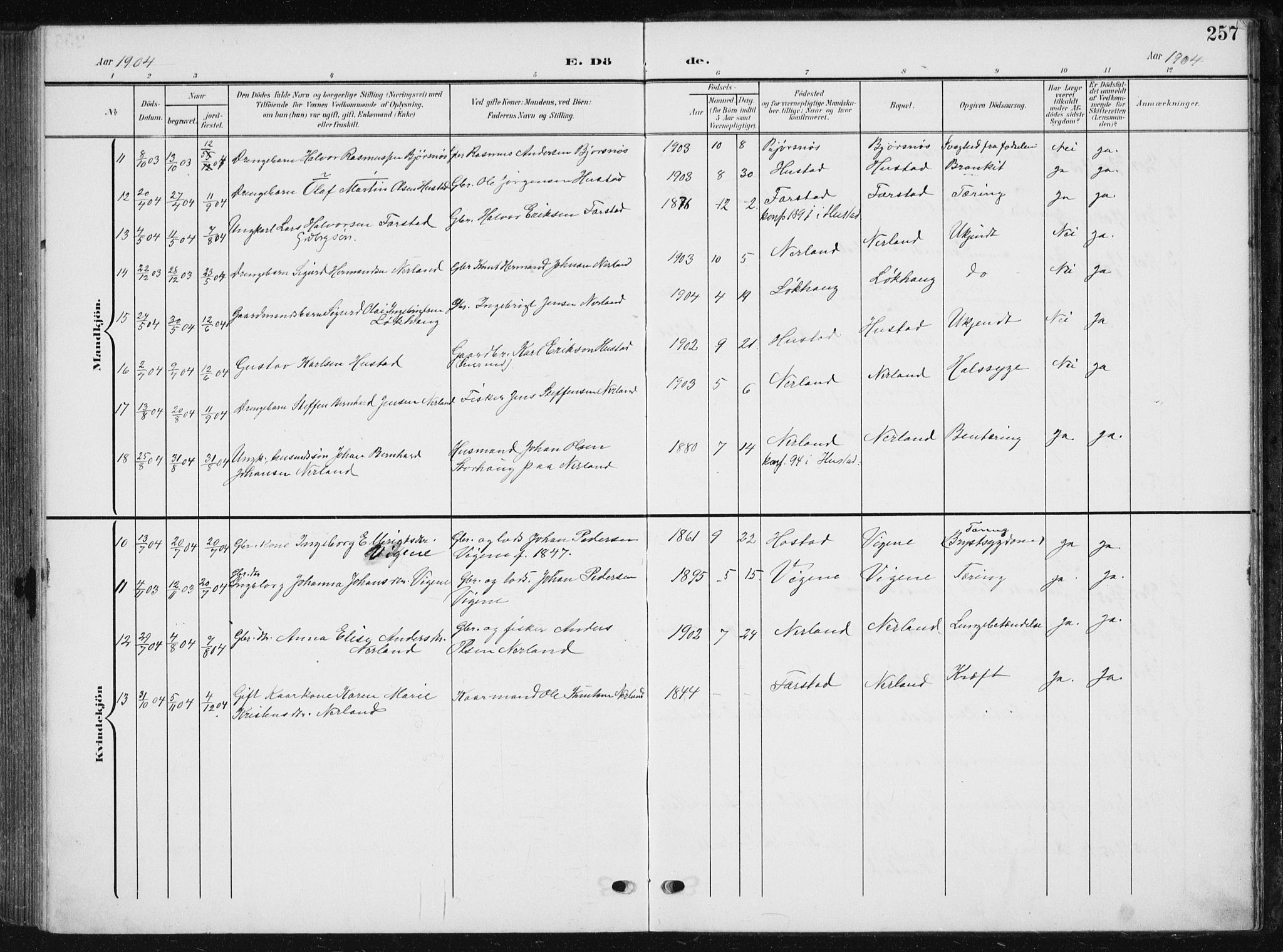 Ministerialprotokoller, klokkerbøker og fødselsregistre - Møre og Romsdal, AV/SAT-A-1454/567/L0784: Parish register (copy) no. 567C04, 1903-1938, p. 257