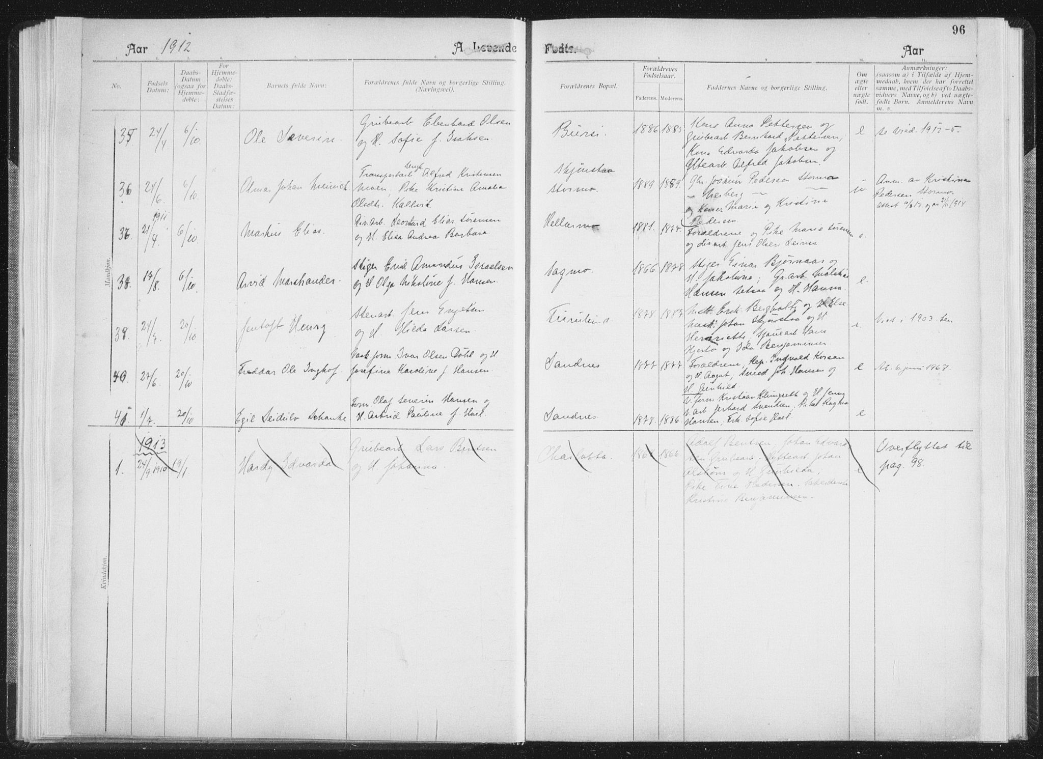 Ministerialprotokoller, klokkerbøker og fødselsregistre - Nordland, AV/SAT-A-1459/850/L0711: Curate's parish register no. 850B01, 1902-1915, p. 96