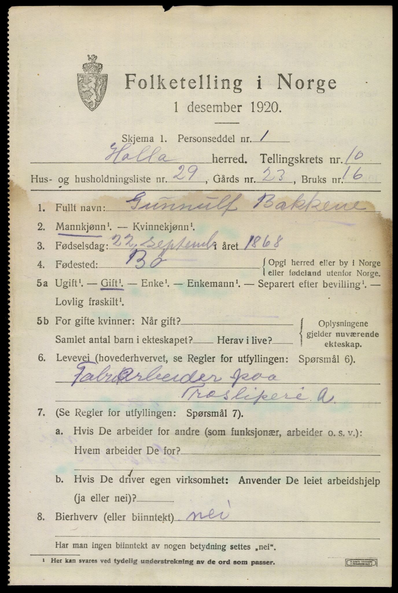 SAKO, 1920 census for Holla, 1920, p. 6395