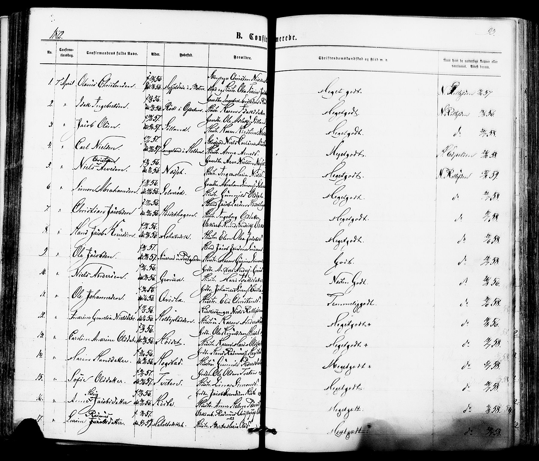 Siljan kirkebøker, AV/SAKO-A-300/F/Fa/L0002: Parish register (official) no. 2, 1870-1895, p. 93