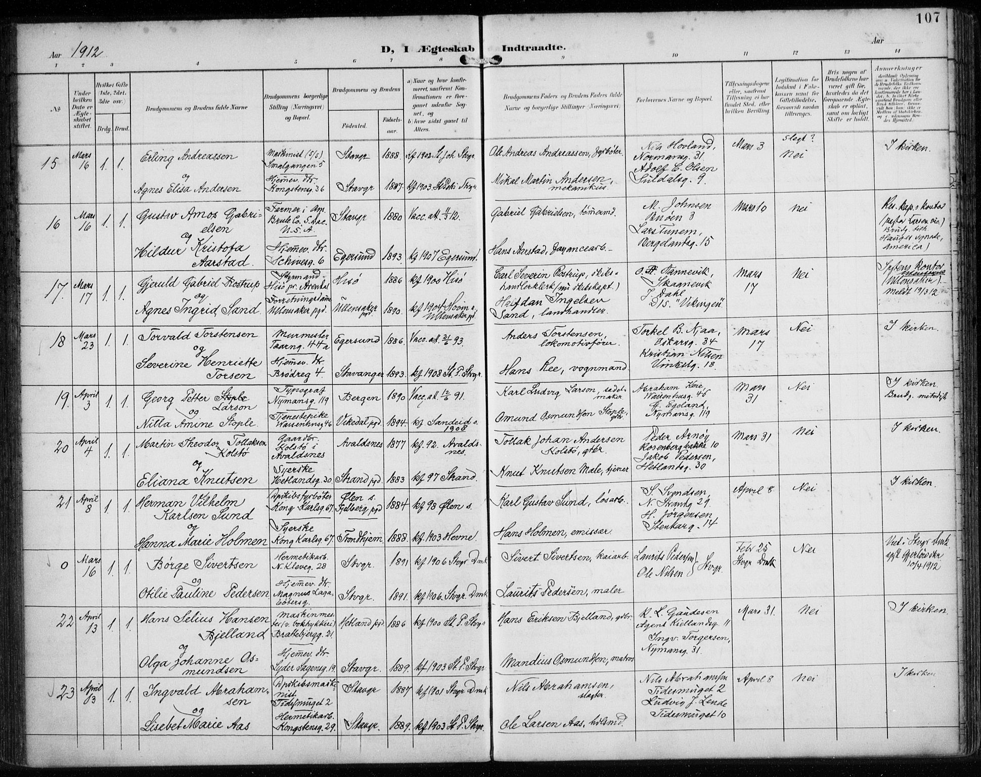 St. Petri sokneprestkontor, AV/SAST-A-101813/002/A/L0003: Parish register (official) no. A 24, 1900-1921, p. 107