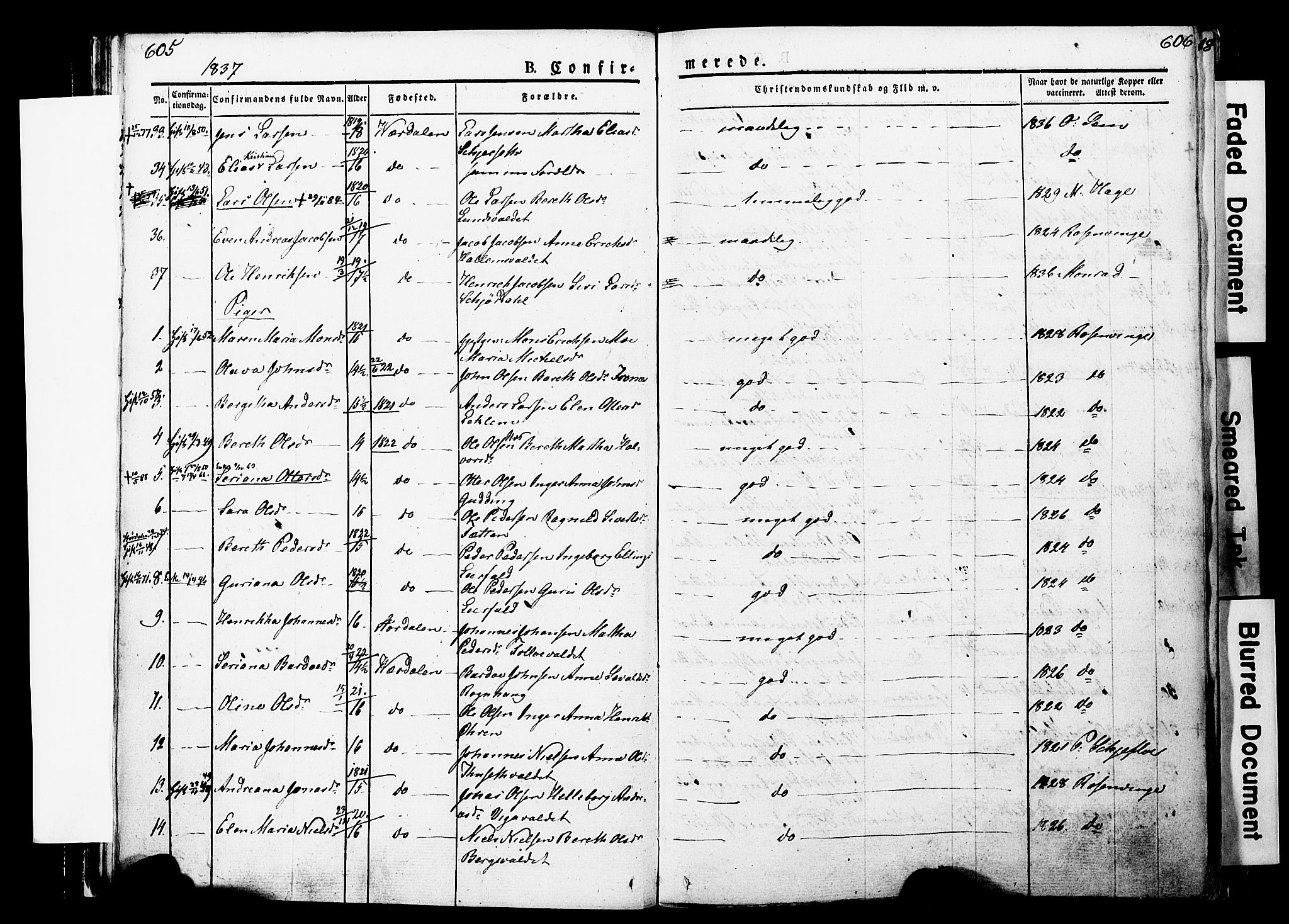Ministerialprotokoller, klokkerbøker og fødselsregistre - Nord-Trøndelag, SAT/A-1458/723/L0243: Parish register (official) no. 723A12, 1822-1851, p. 605-606
