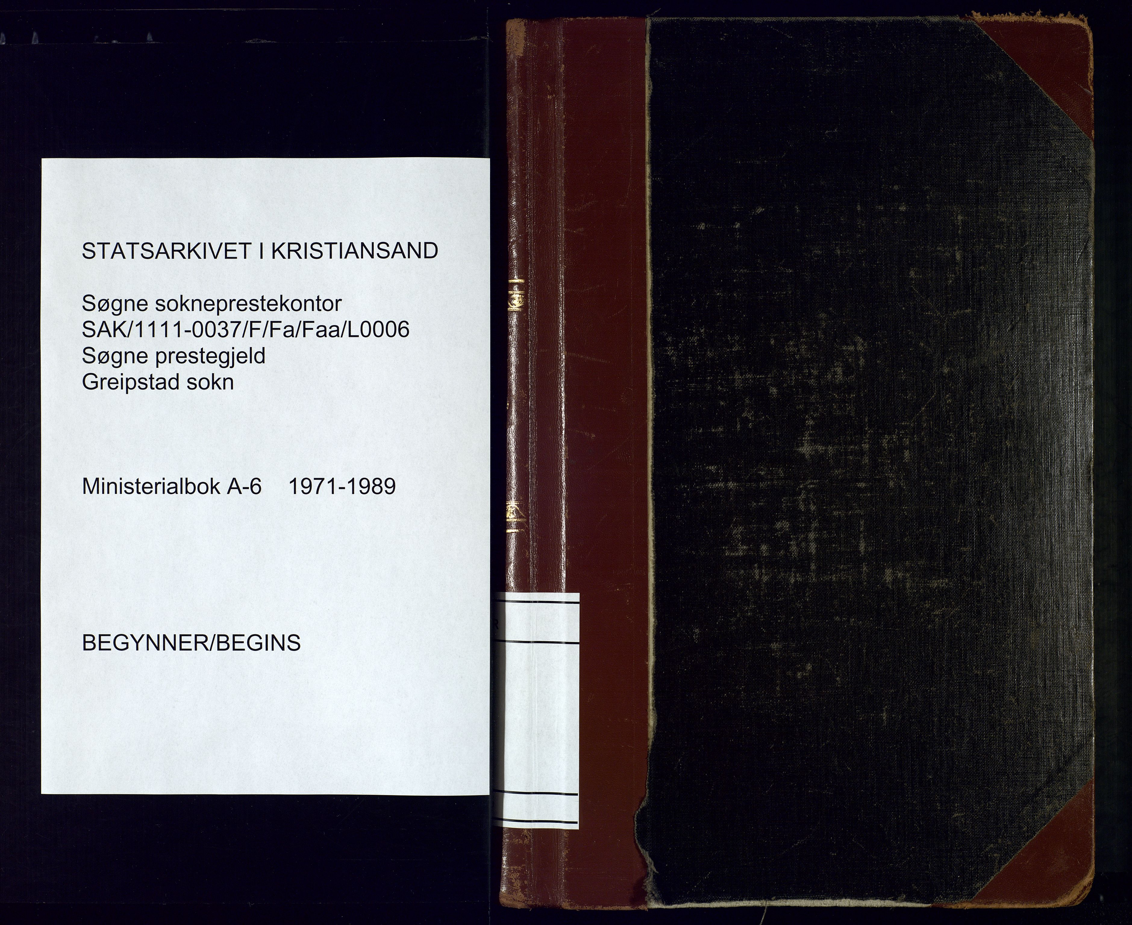 Søgne sokneprestkontor, SAK/1111-0037/F/Fa/Faa/L0006: Parish register (official) no. A-6, 1971-1989
