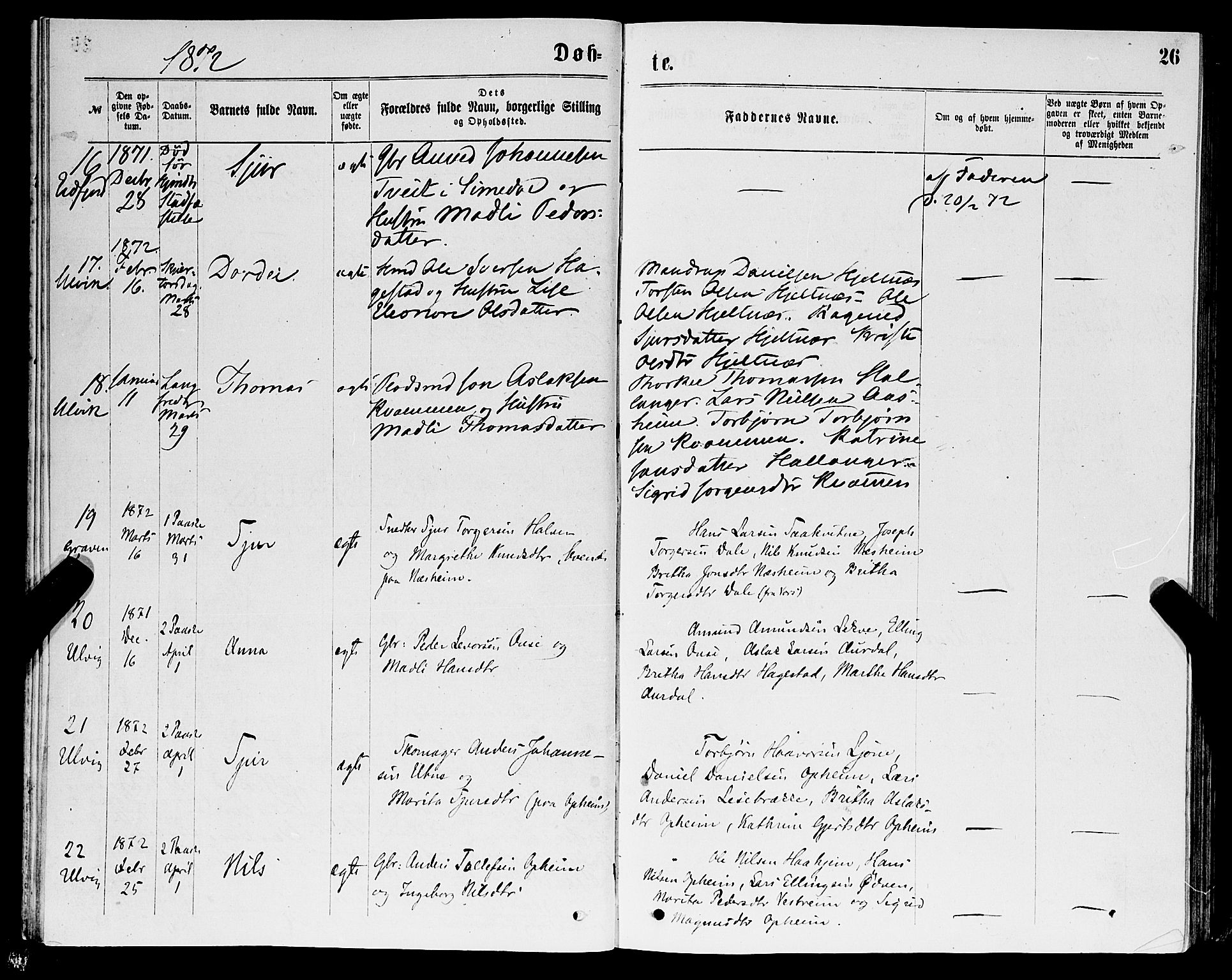 Ulvik sokneprestembete, AV/SAB-A-78801/H/Haa: Parish register (official) no. A 16, 1870-1878, p. 26