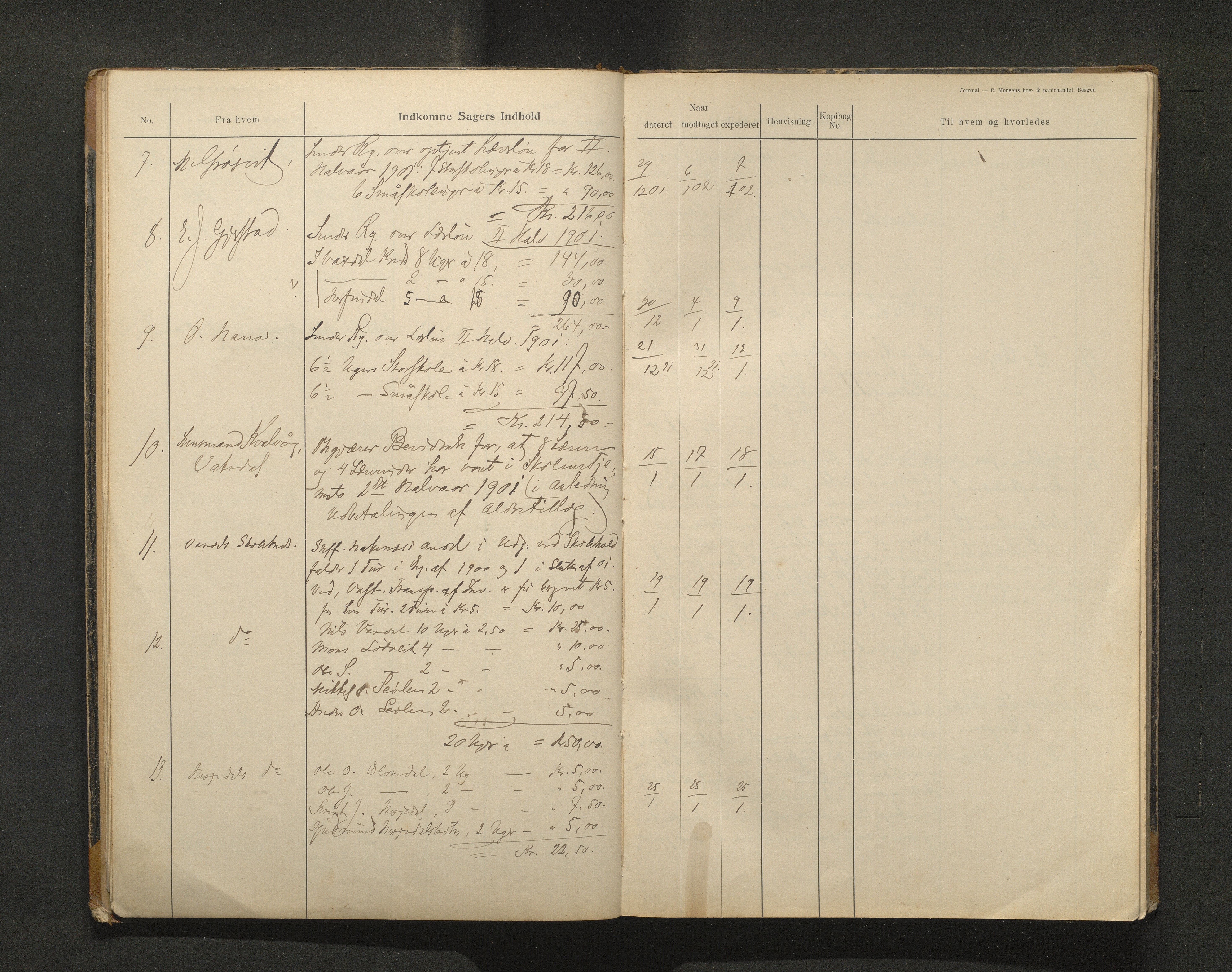 Bruvik kommune. Skulestyre, IKAH/1251a-211/C/Ca/L0002: Postjournal for Bruvik skulestyre, 1901-1912