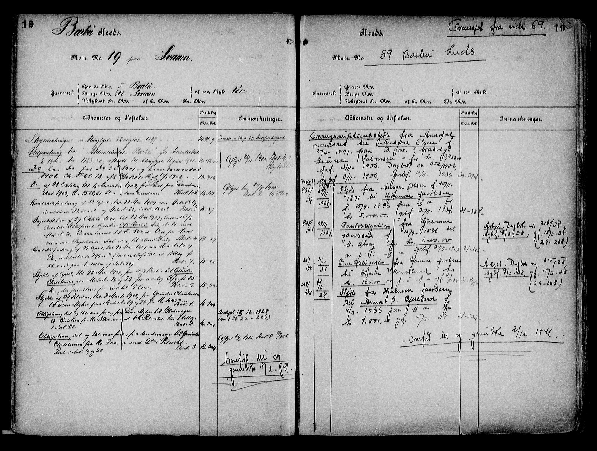 Arendal byfogd, AV/SAK-1222-0001/G/Ga/L0014: Mortgage register no. 12, 1865-1960, p. 19