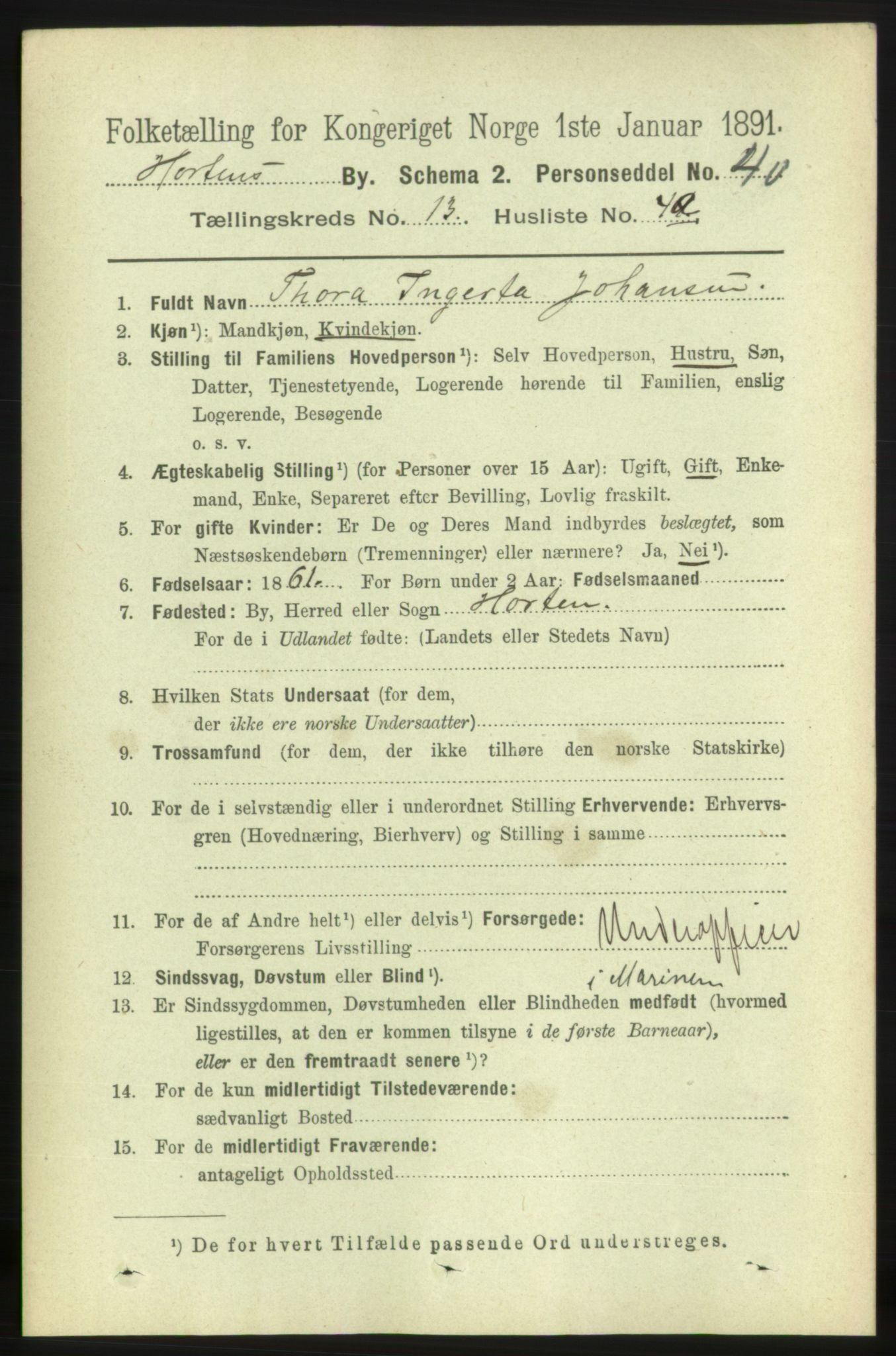 RA, 1891 census for 0703 Horten, 1891, p. 8135