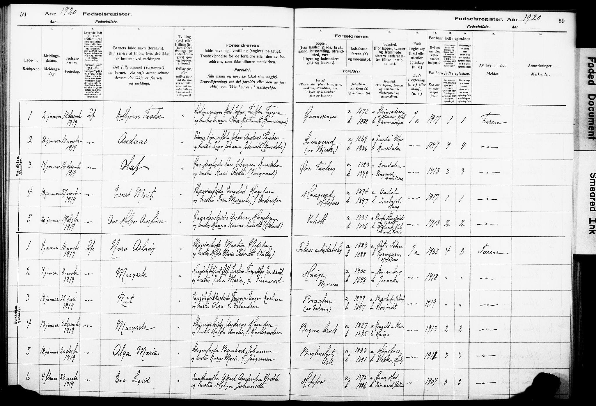 Norderhov kirkebøker, AV/SAKO-A-237/J/Ja/L0001: Birth register no. 1, 1916-1930, p. 59