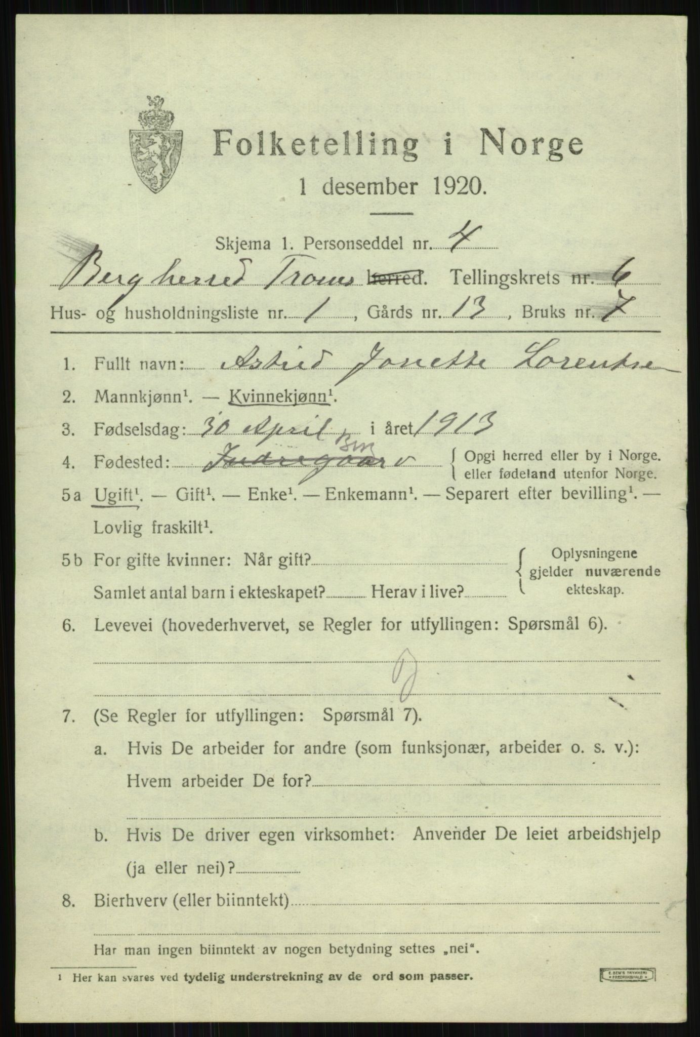 SATØ, 1920 census for Berg, 1920, p. 2059