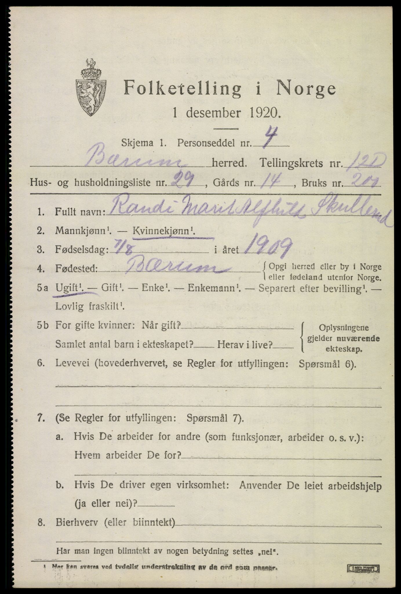 SAO, 1920 census for Bærum, 1920, p. 30726