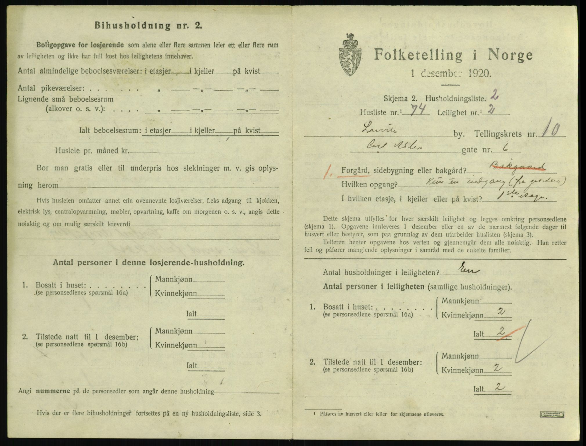 SAKO, 1920 census for Larvik, 1920, p. 7752