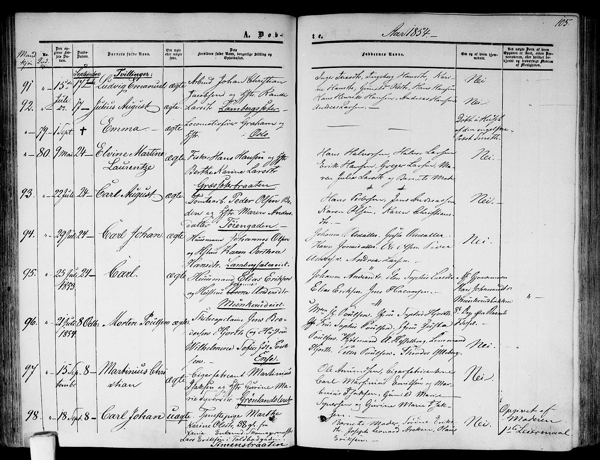 Gamlebyen prestekontor Kirkebøker, SAO/A-10884/F/Fa/L0004: Parish register (official) no. 4, 1850-1857, p. 105