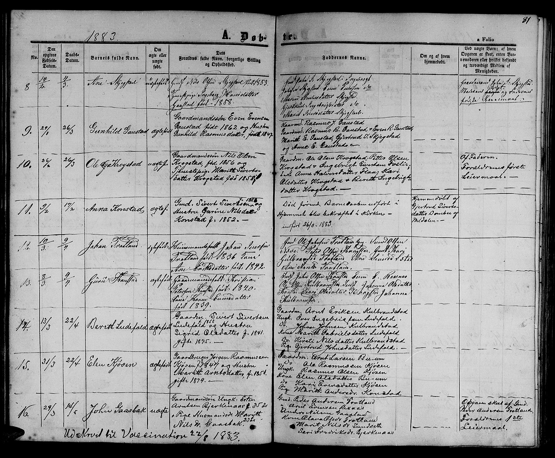Ministerialprotokoller, klokkerbøker og fødselsregistre - Sør-Trøndelag, SAT/A-1456/694/L1131: Parish register (copy) no. 694C03, 1858-1886, p. 81