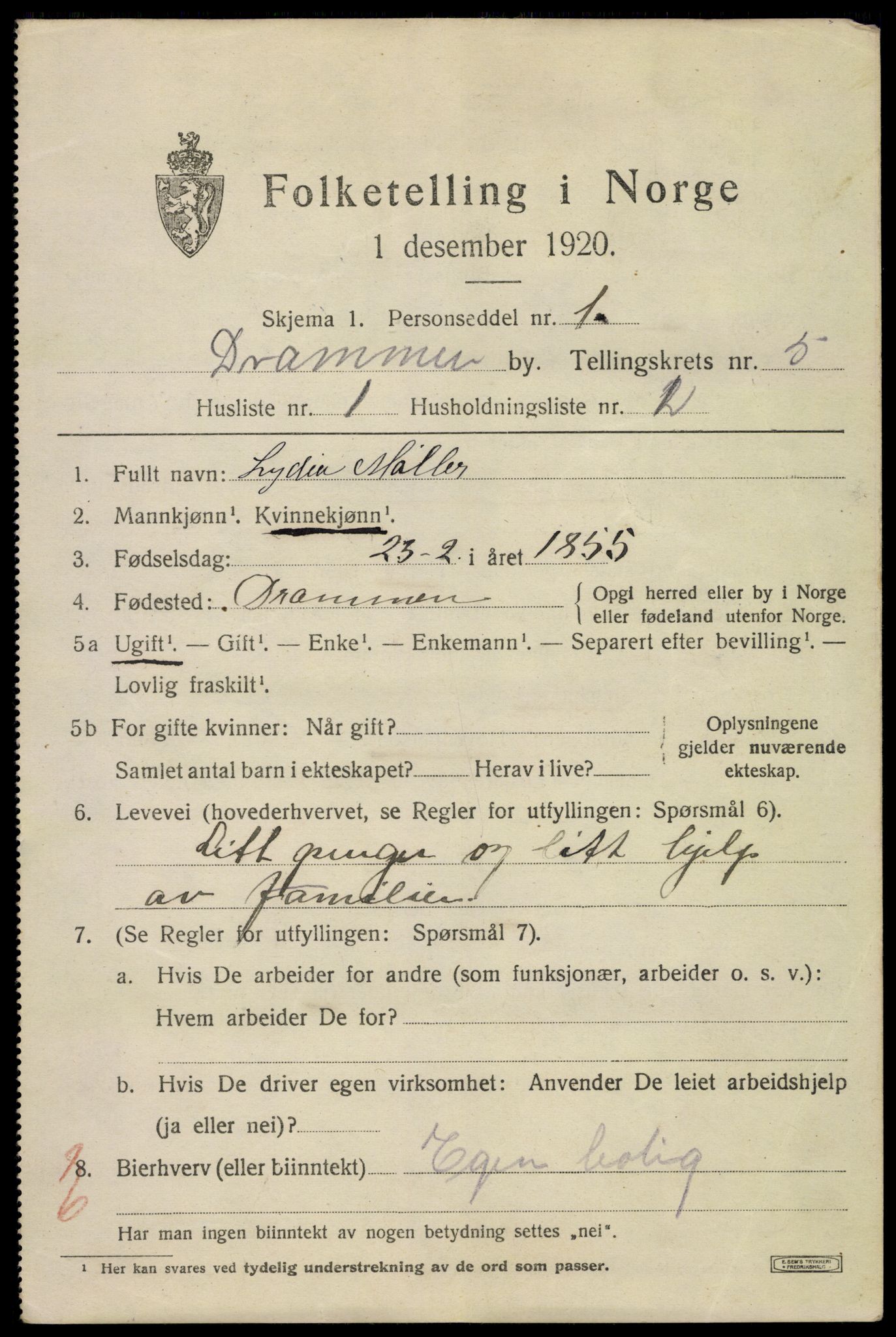 SAKO, 1920 census for Drammen, 1920, p. 36243