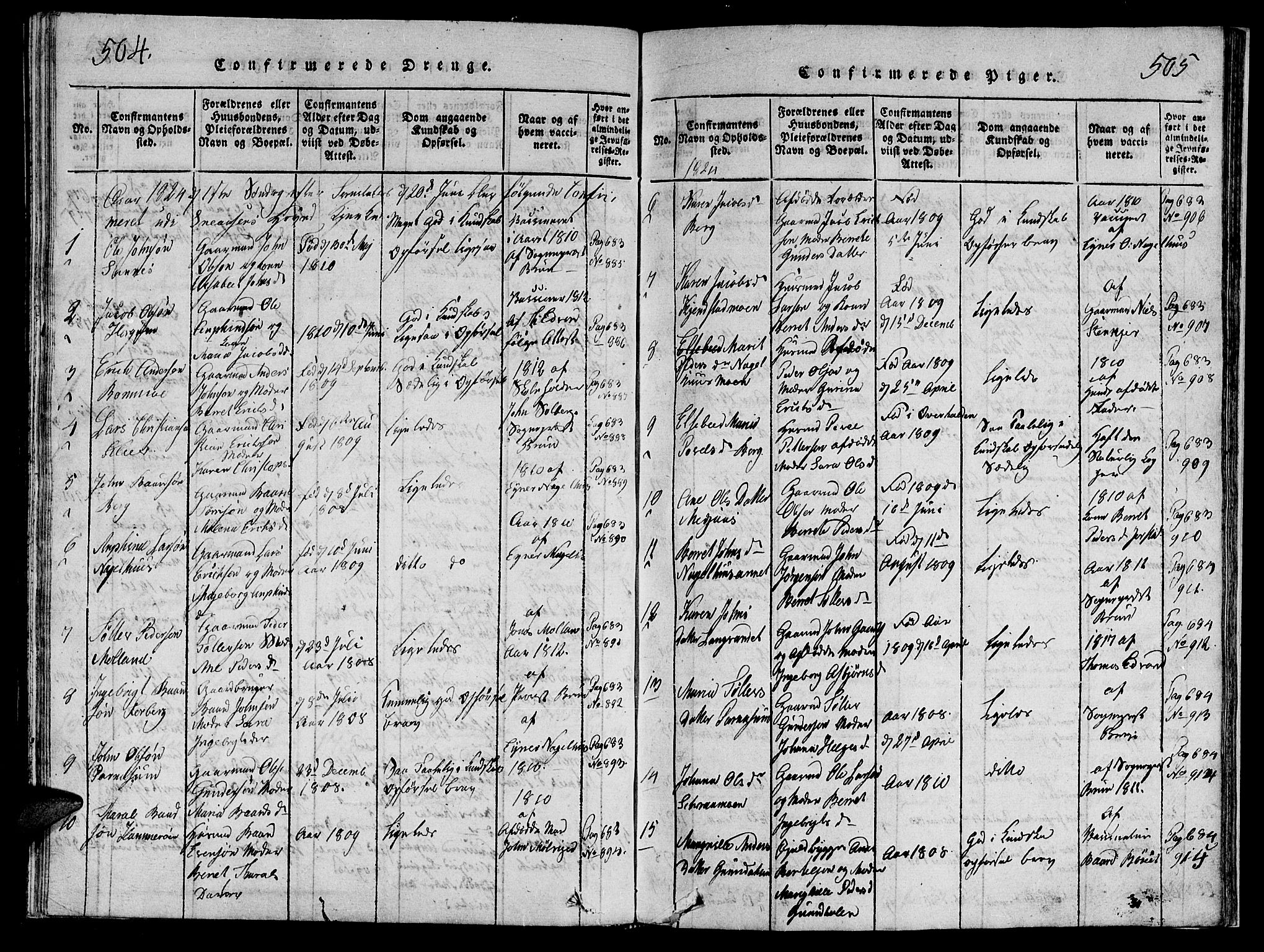 Ministerialprotokoller, klokkerbøker og fødselsregistre - Nord-Trøndelag, SAT/A-1458/749/L0479: Parish register (copy) no. 749C01, 1817-1829, p. 504-505