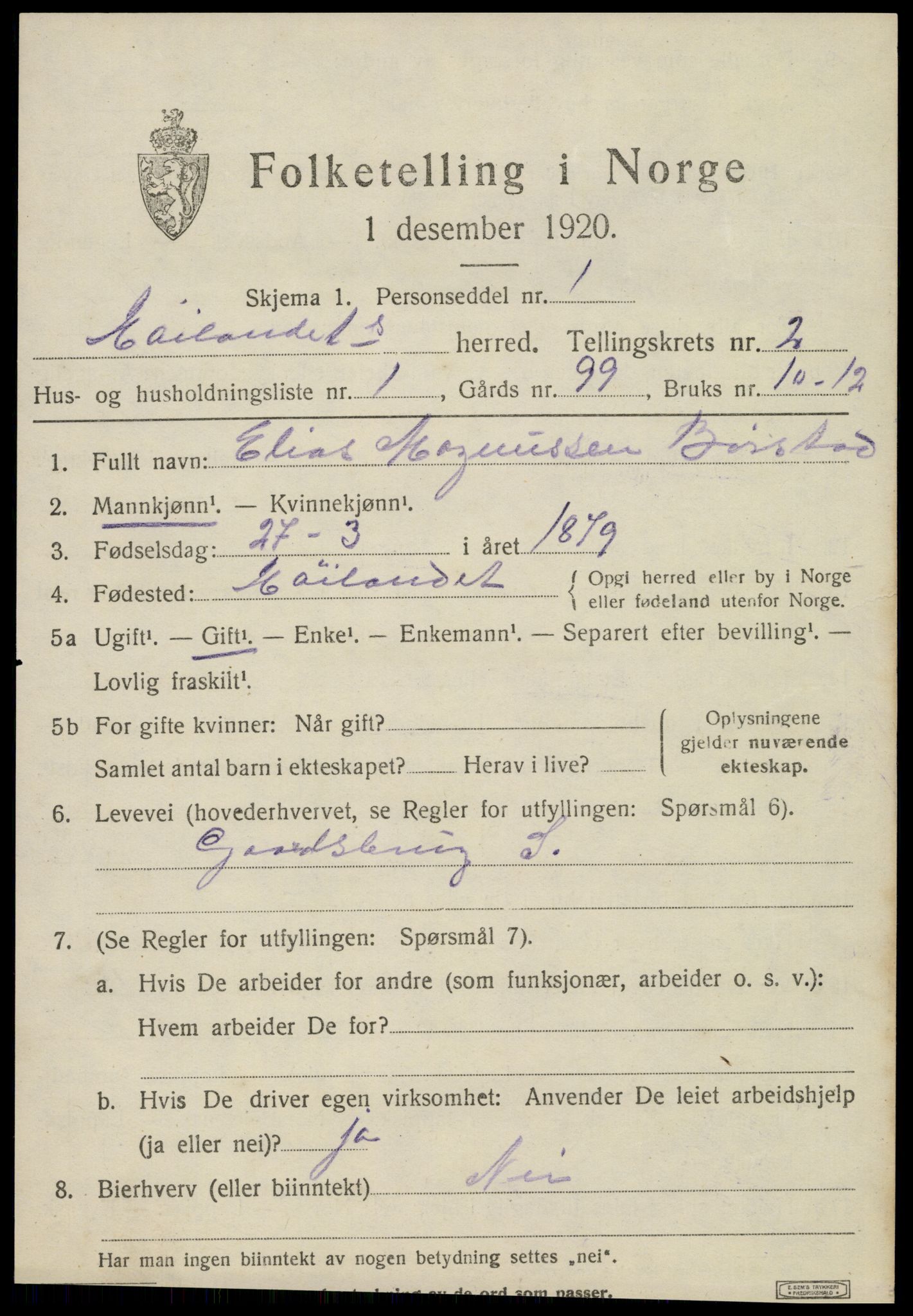 SAT, 1920 census for Høylandet, 1920, p. 746