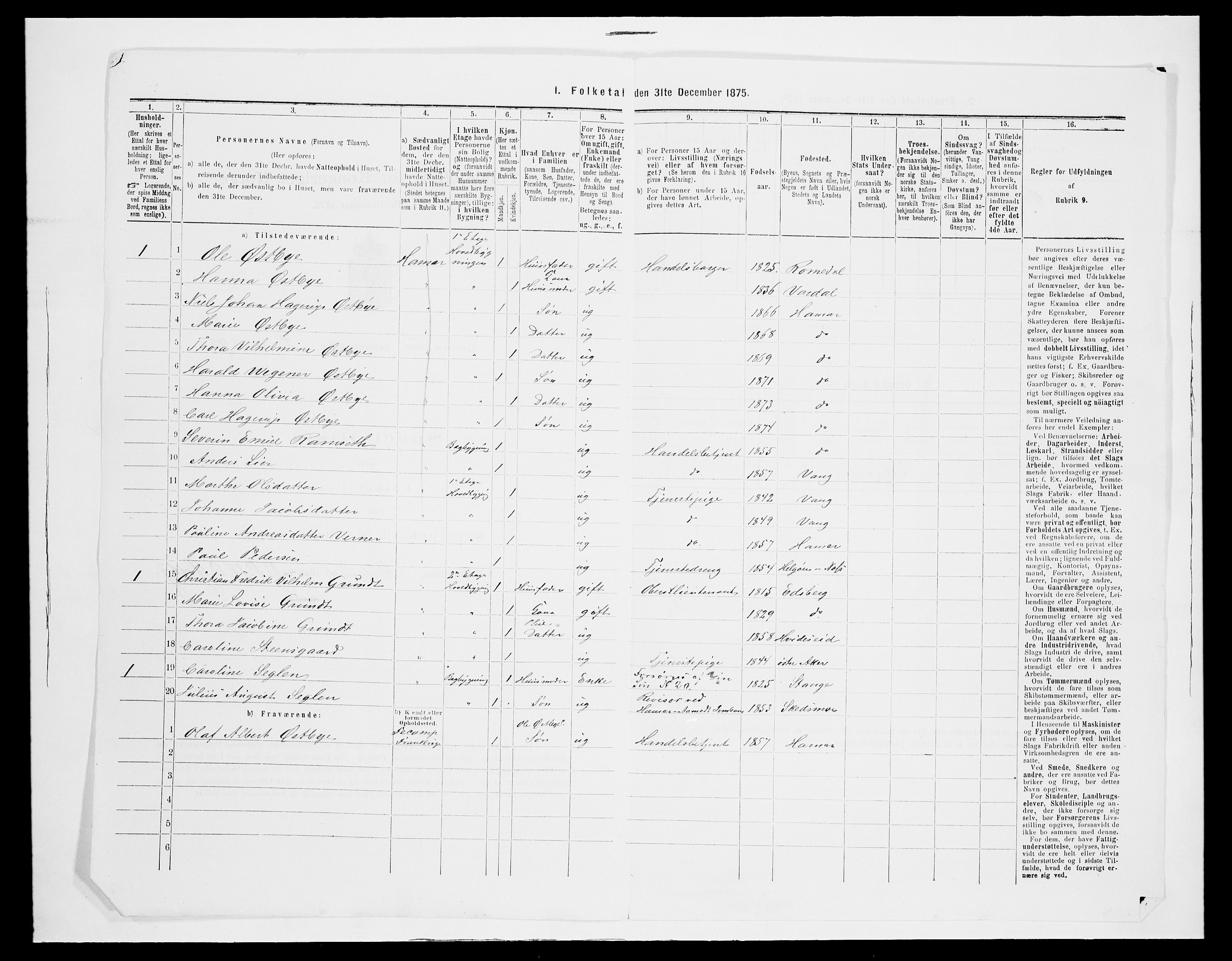 SAH, 1875 census for 0401B Vang/Hamar, 1875, p. 326