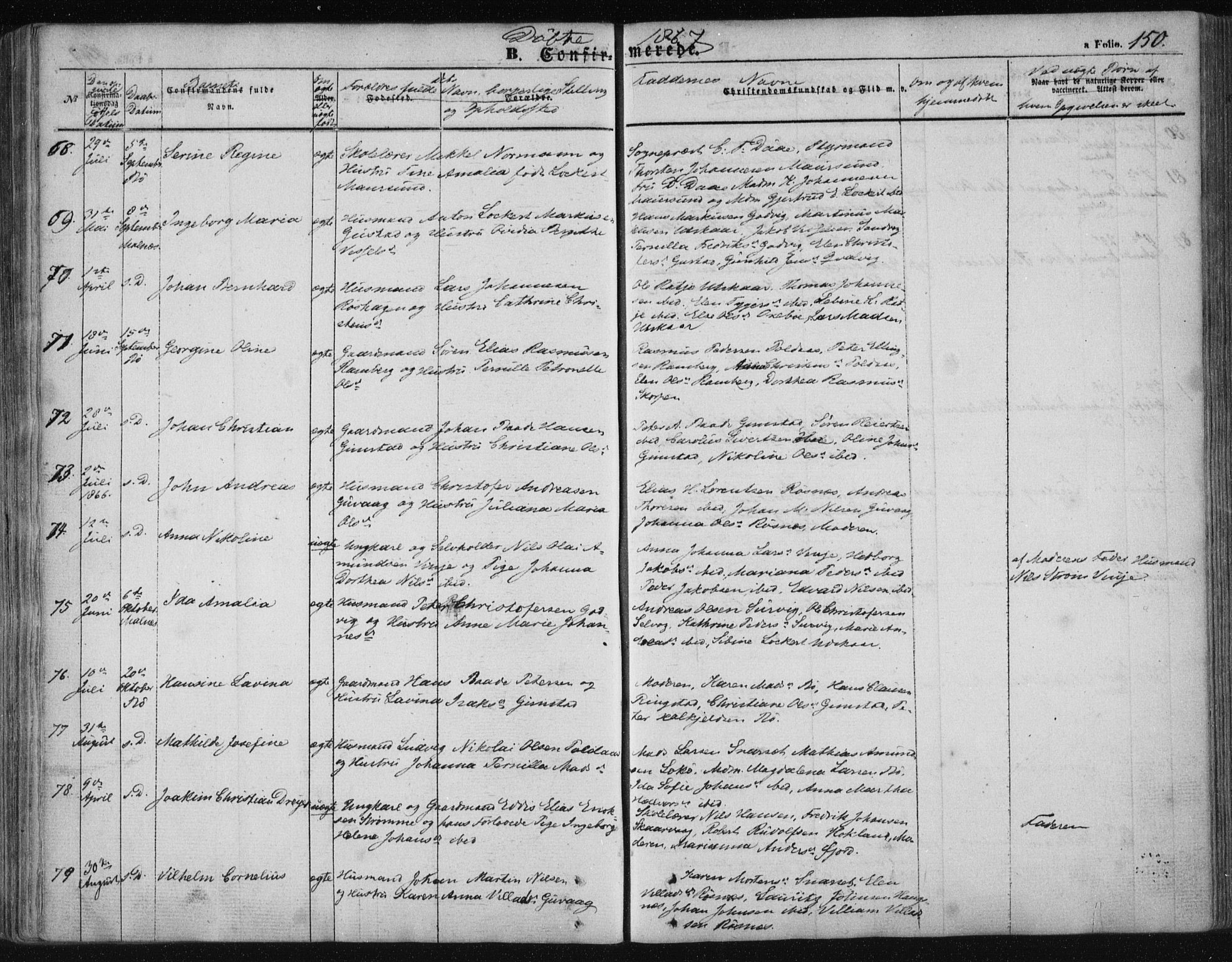 Ministerialprotokoller, klokkerbøker og fødselsregistre - Nordland, AV/SAT-A-1459/891/L1300: Parish register (official) no. 891A05, 1856-1870, p. 150