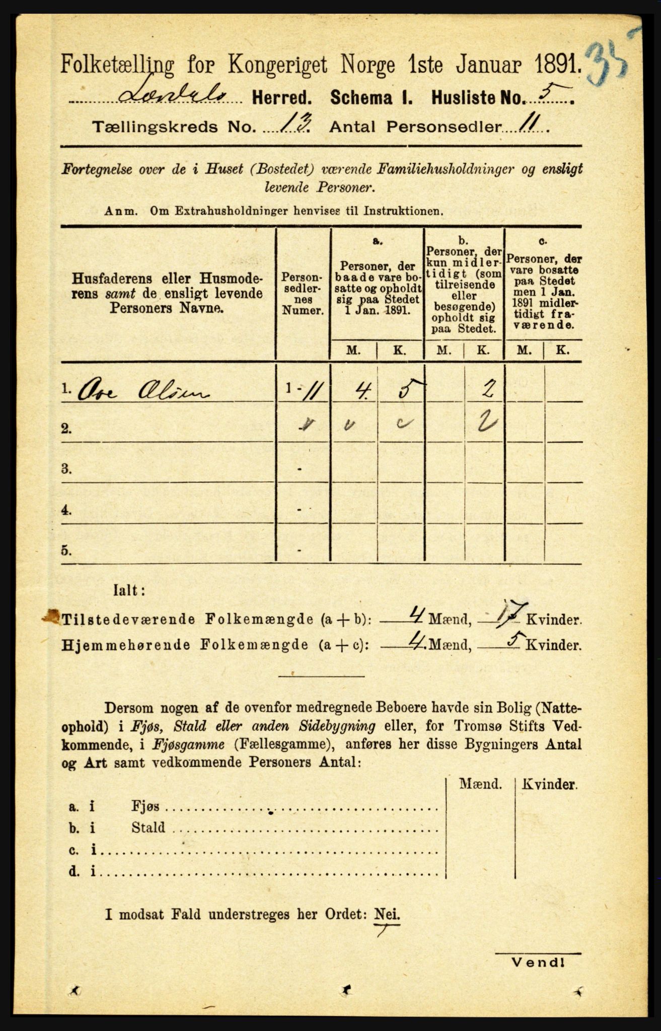 RA, 1891 census for 1422 Lærdal, 1891, p. 2737