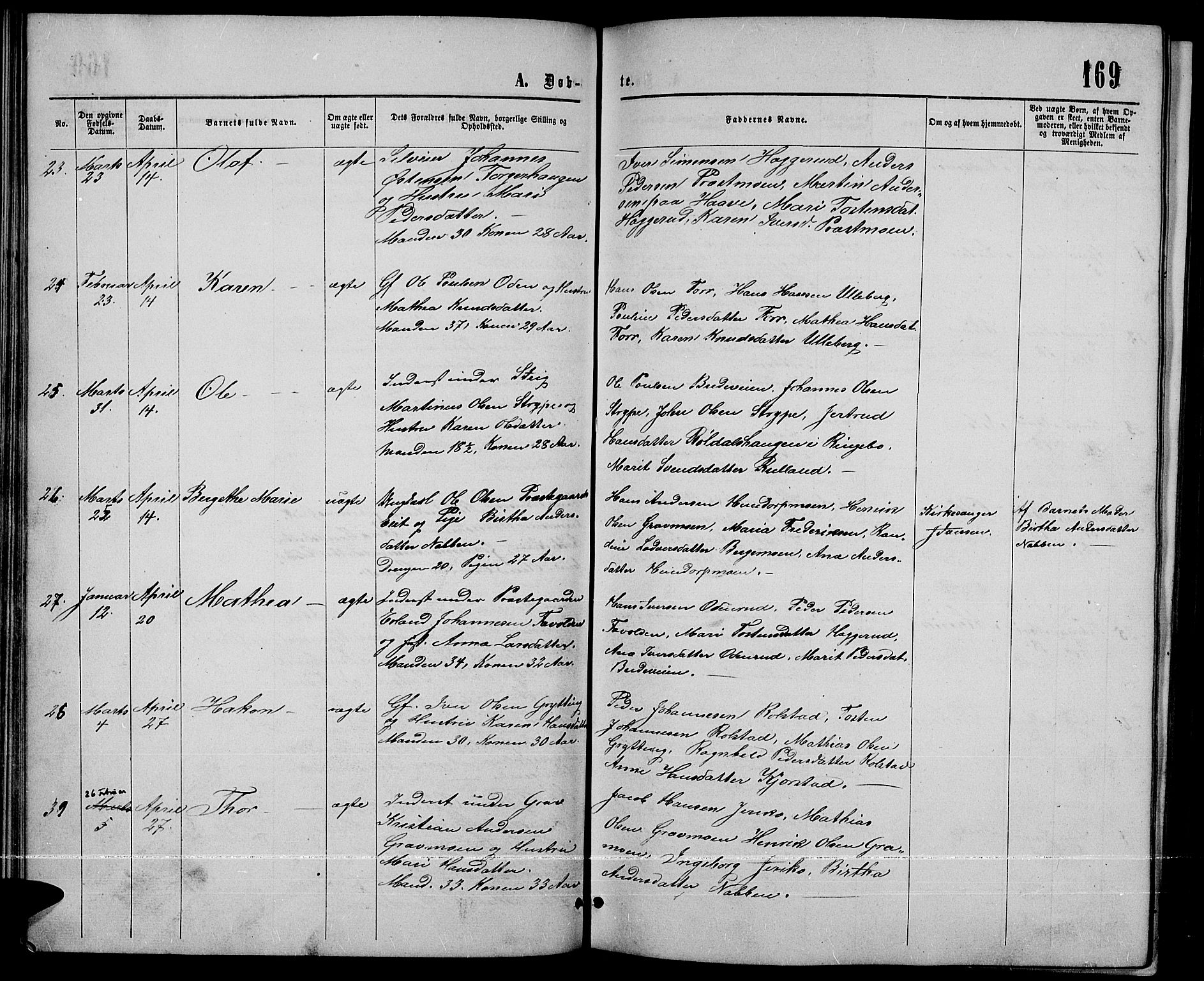 Sør-Fron prestekontor, SAH/PREST-010/H/Ha/Hab/L0002: Parish register (copy) no. 2, 1864-1883, p. 169