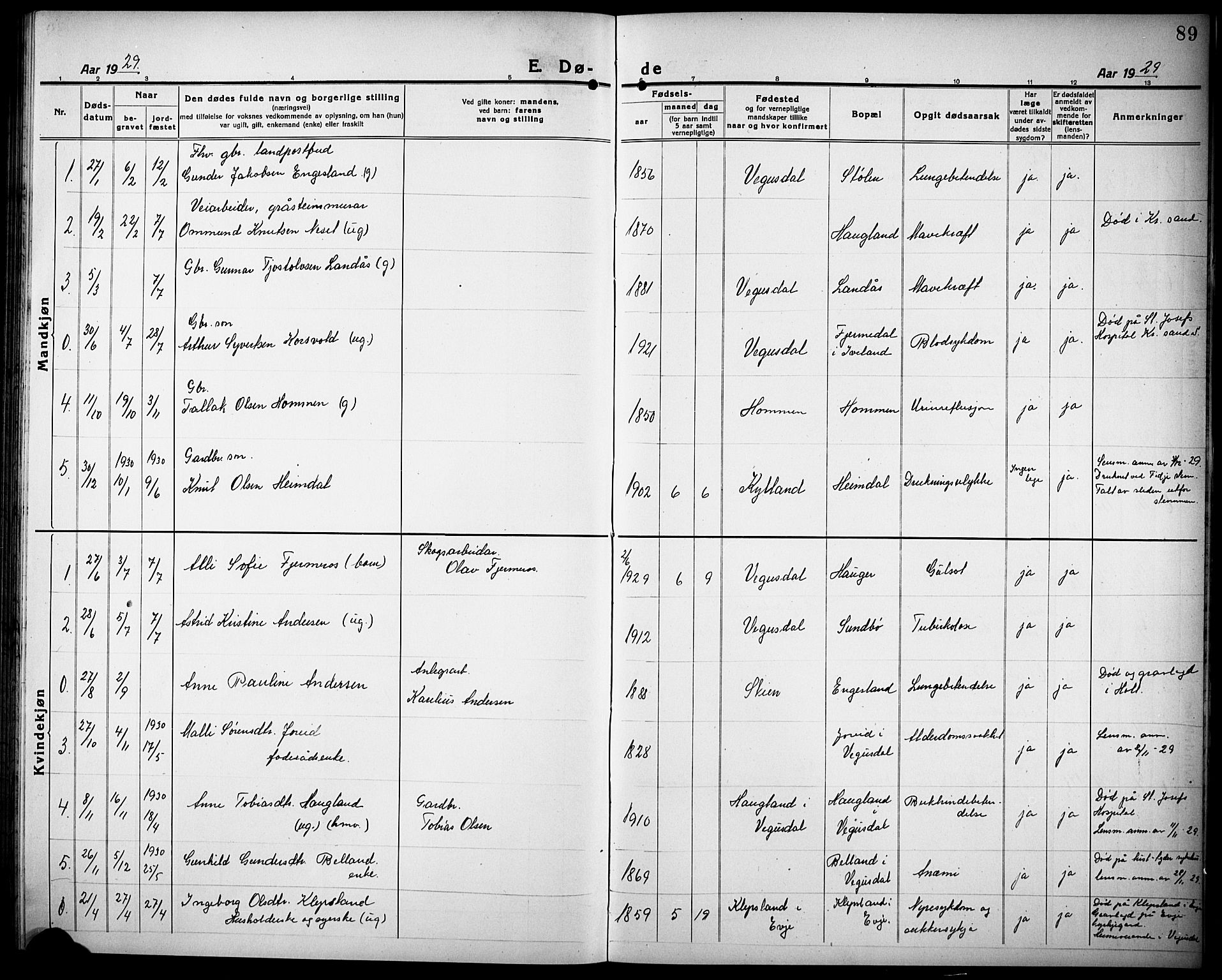 Herefoss sokneprestkontor, SAK/1111-0019/F/Fb/Fbb/L0004: Parish register (copy) no. B 4, 1917-1933, p. 89