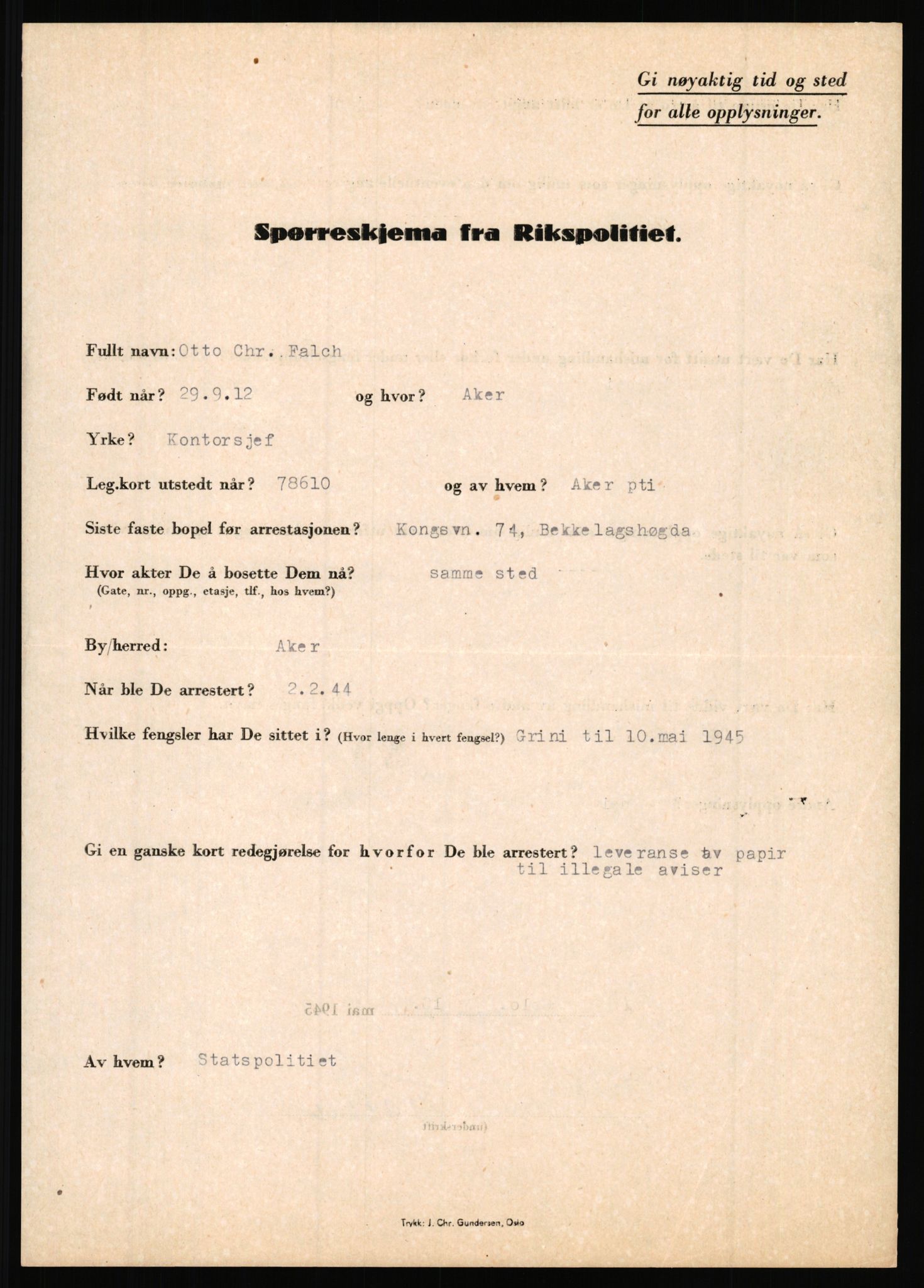 Rikspolitisjefen, AV/RA-S-1560/L/L0004: Eriksen, Alf - Geving, Øivind, 1940-1945, p. 323