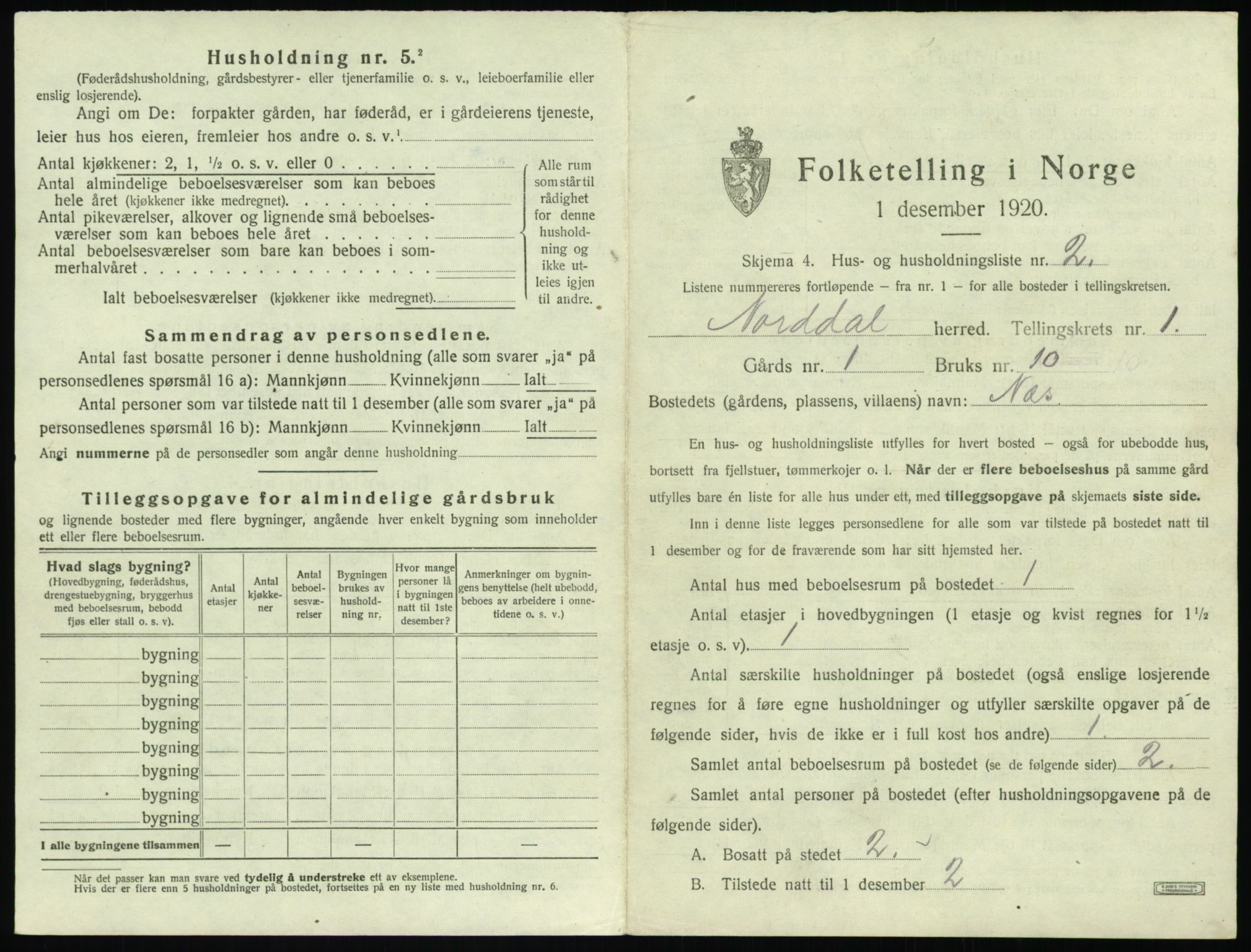 SAT, 1920 census for Norddal, 1920, p. 45