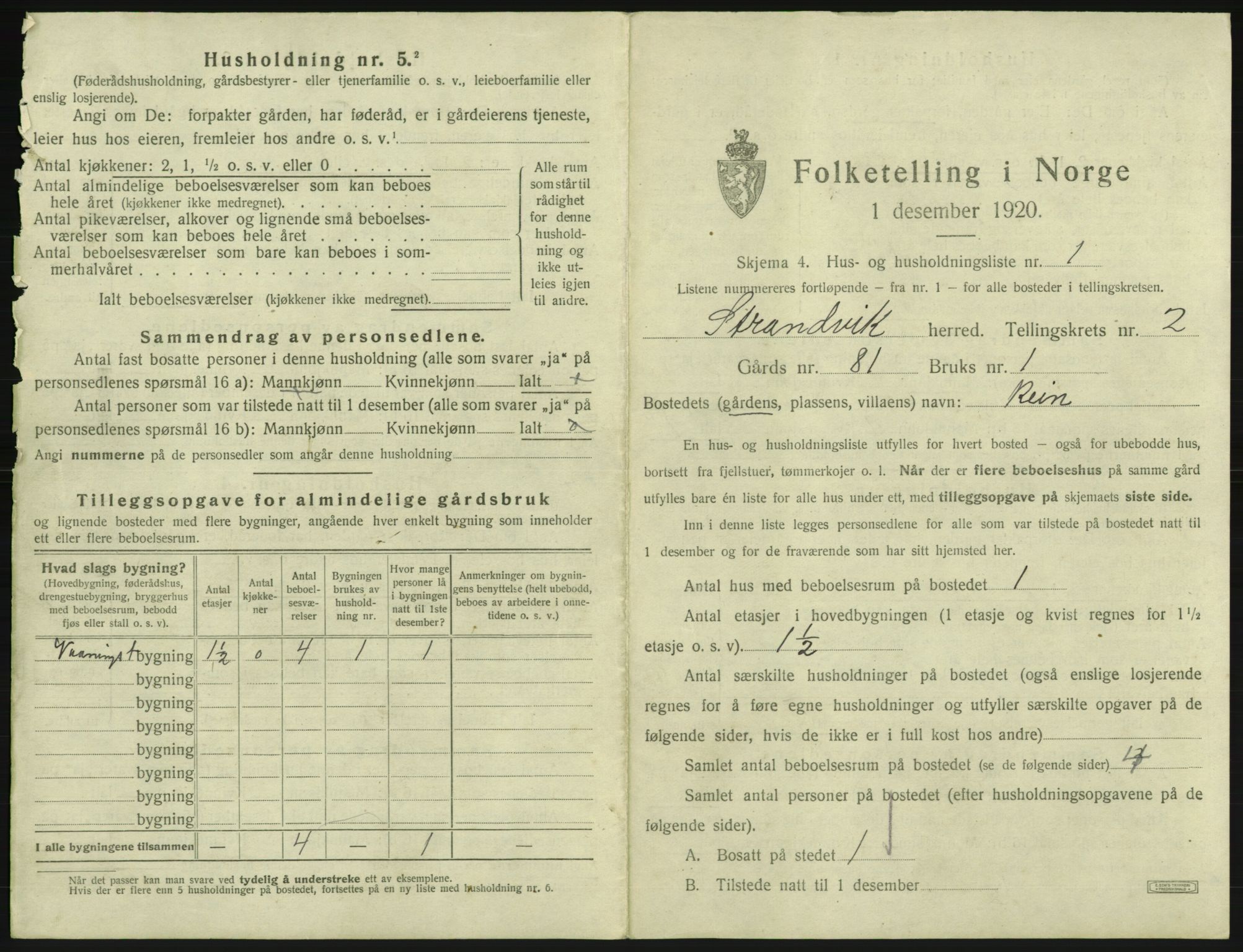 SAB, 1920 census for Strandvik, 1920, p. 111