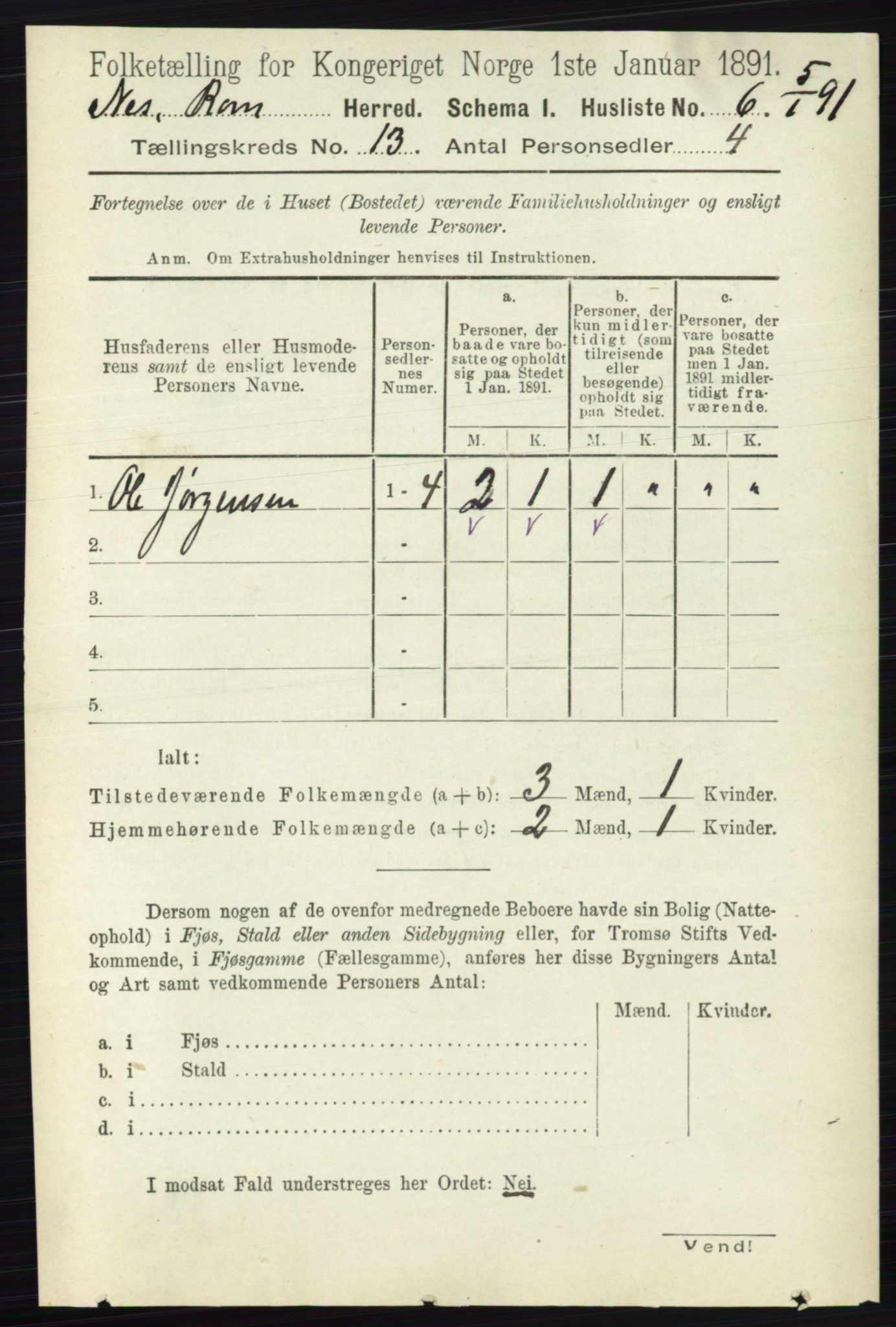 RA, 1891 census for 0236 Nes, 1891, p. 7740