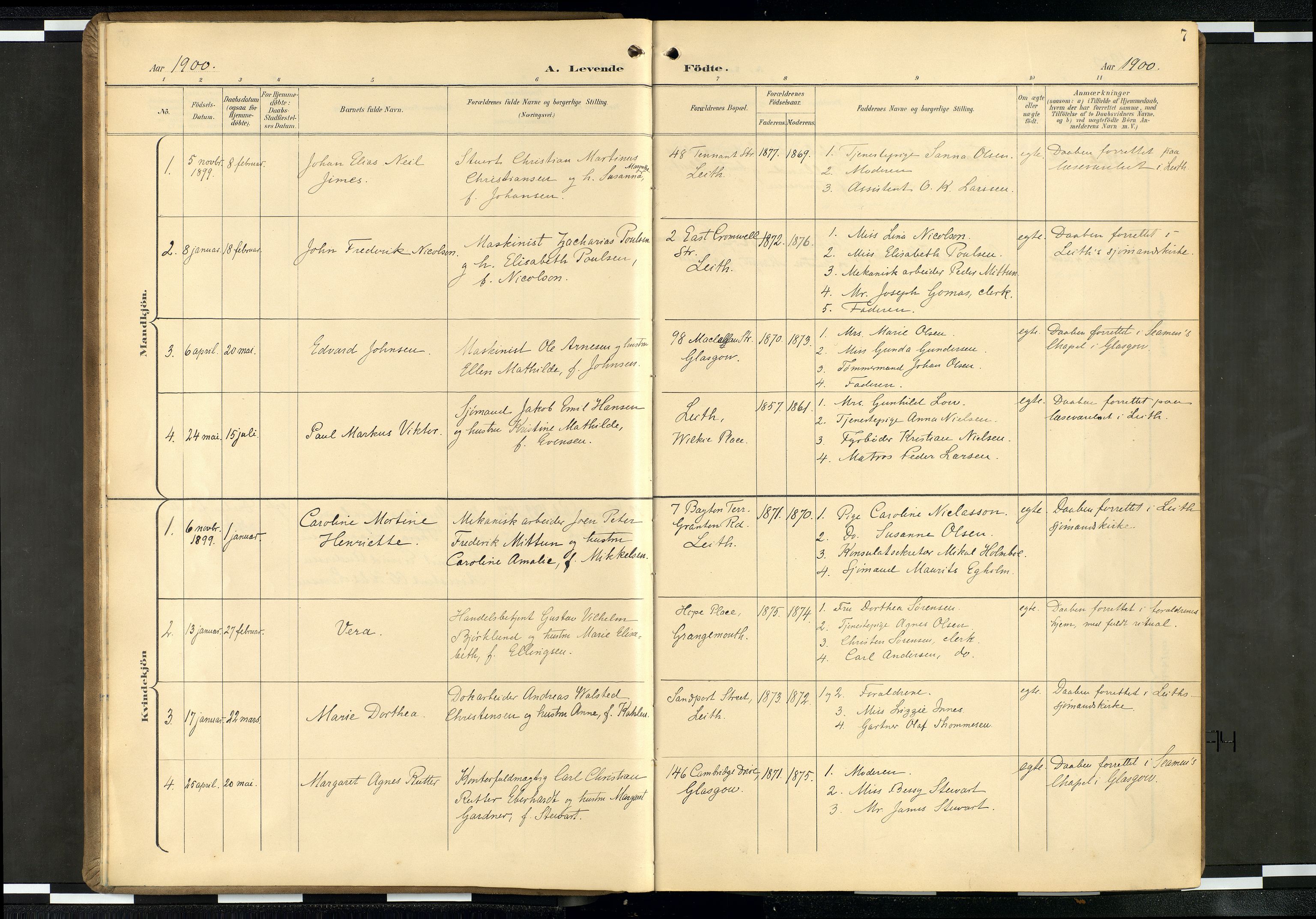 Den norske sjømannsmisjon i utlandet/Skotske havner (Leith, Glasgow), SAB/SAB/PA-0100/H/Ha/Haa/L0004: Parish register (official) no. A 4, 1899-1949, p. 6b-7a
