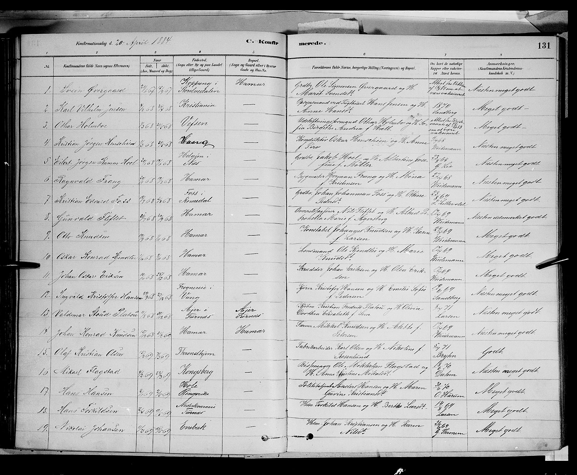 Vang prestekontor, Hedmark, SAH/PREST-008/H/Ha/Haa/L0016: Parish register (official) no. 16, 1878-1889, p. 131