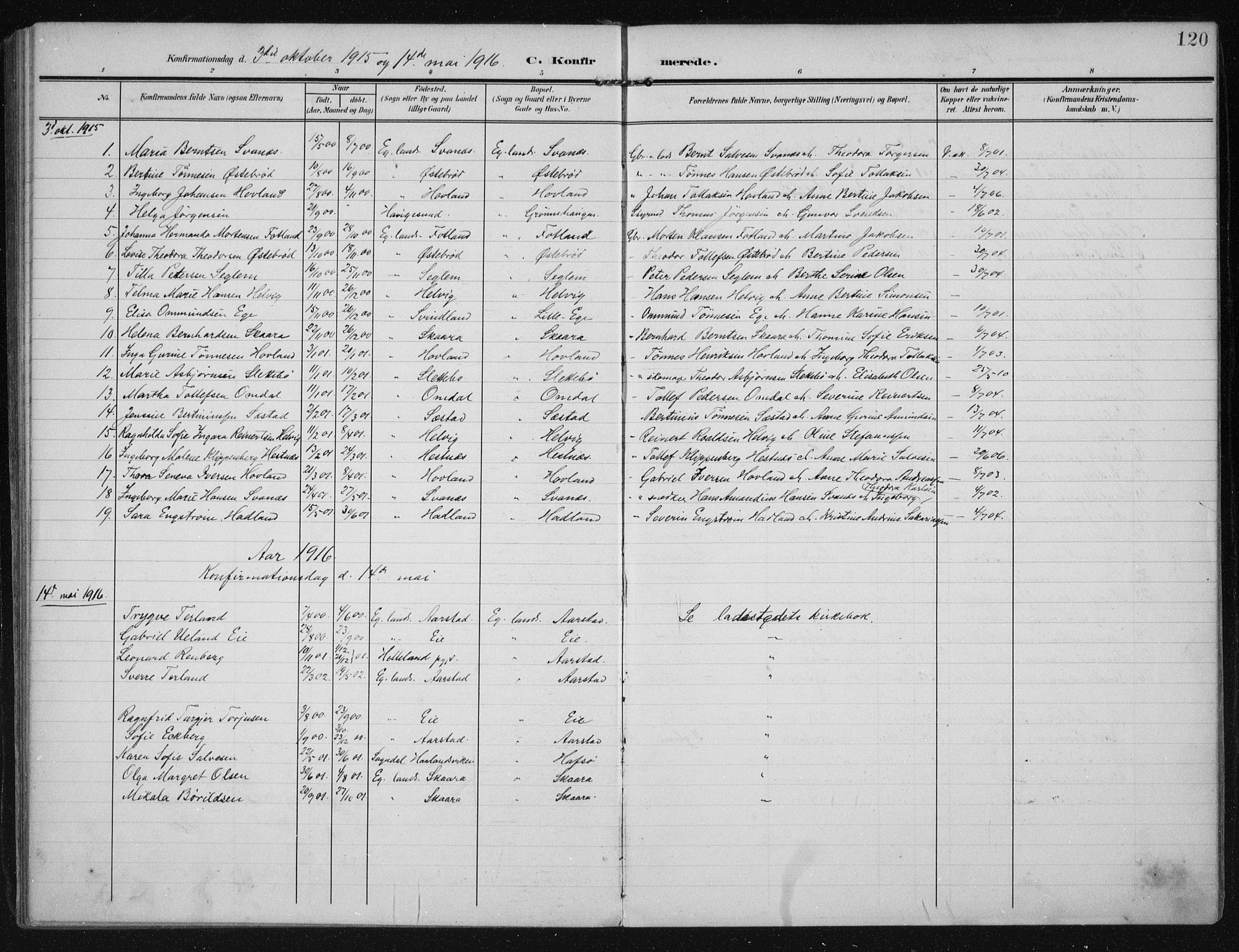 Eigersund sokneprestkontor, AV/SAST-A-101807/S08/L0021: Parish register (official) no. A 20, 1906-1928, p. 120