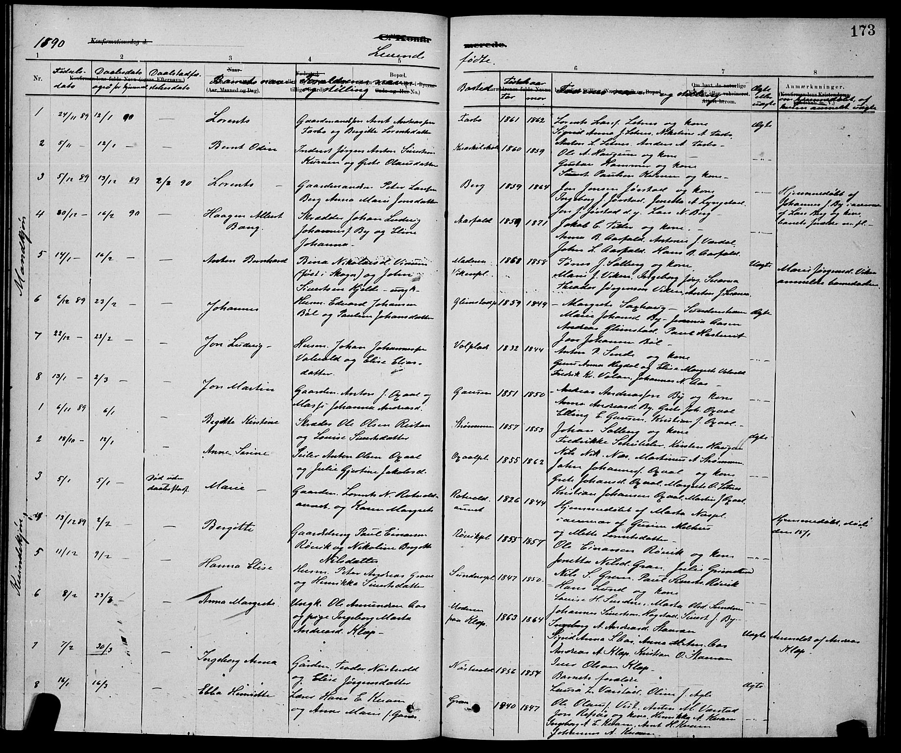 Ministerialprotokoller, klokkerbøker og fødselsregistre - Nord-Trøndelag, AV/SAT-A-1458/730/L0301: Parish register (copy) no. 730C04, 1880-1897, p. 173