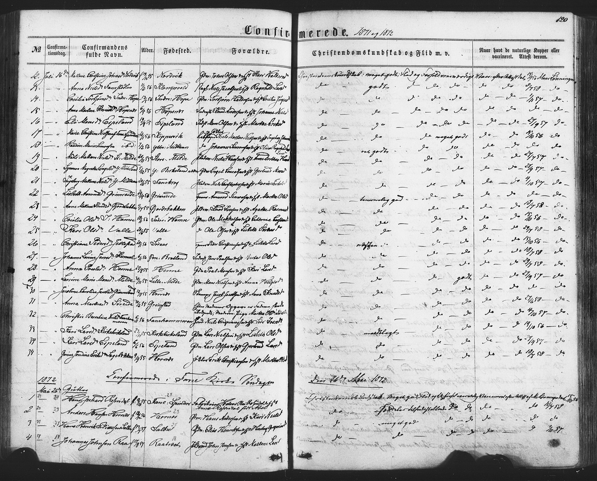 Fana Sokneprestembete, SAB/A-75101/H/Haa/Haaa/L0012: Parish register (official) no. A 12, 1862-1878, p. 120