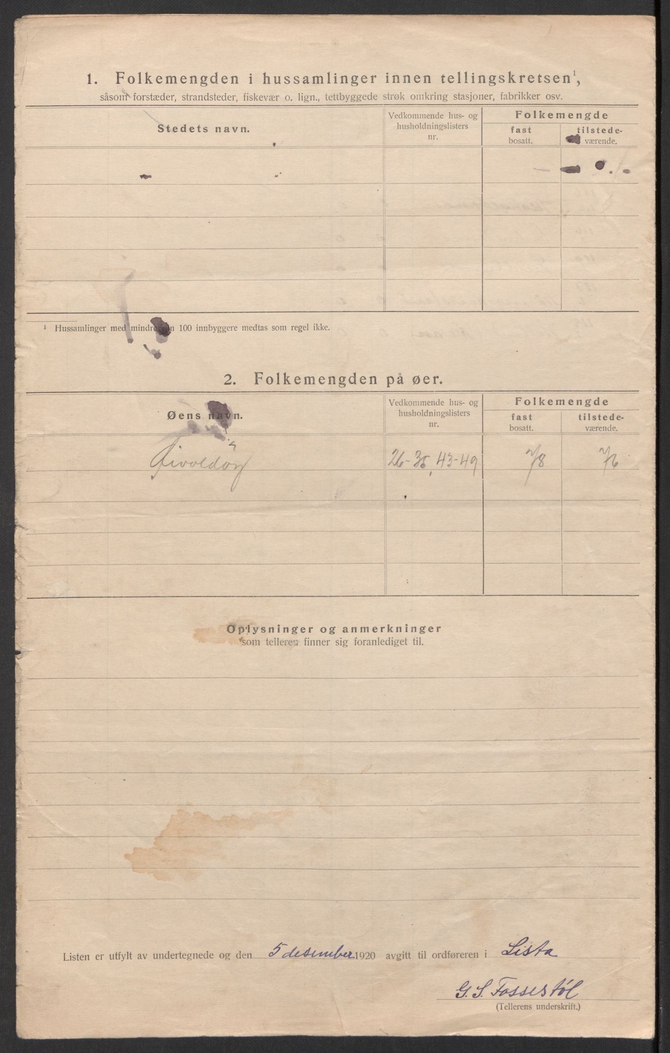 SAK, 1920 census for Lista, 1920, p. 74