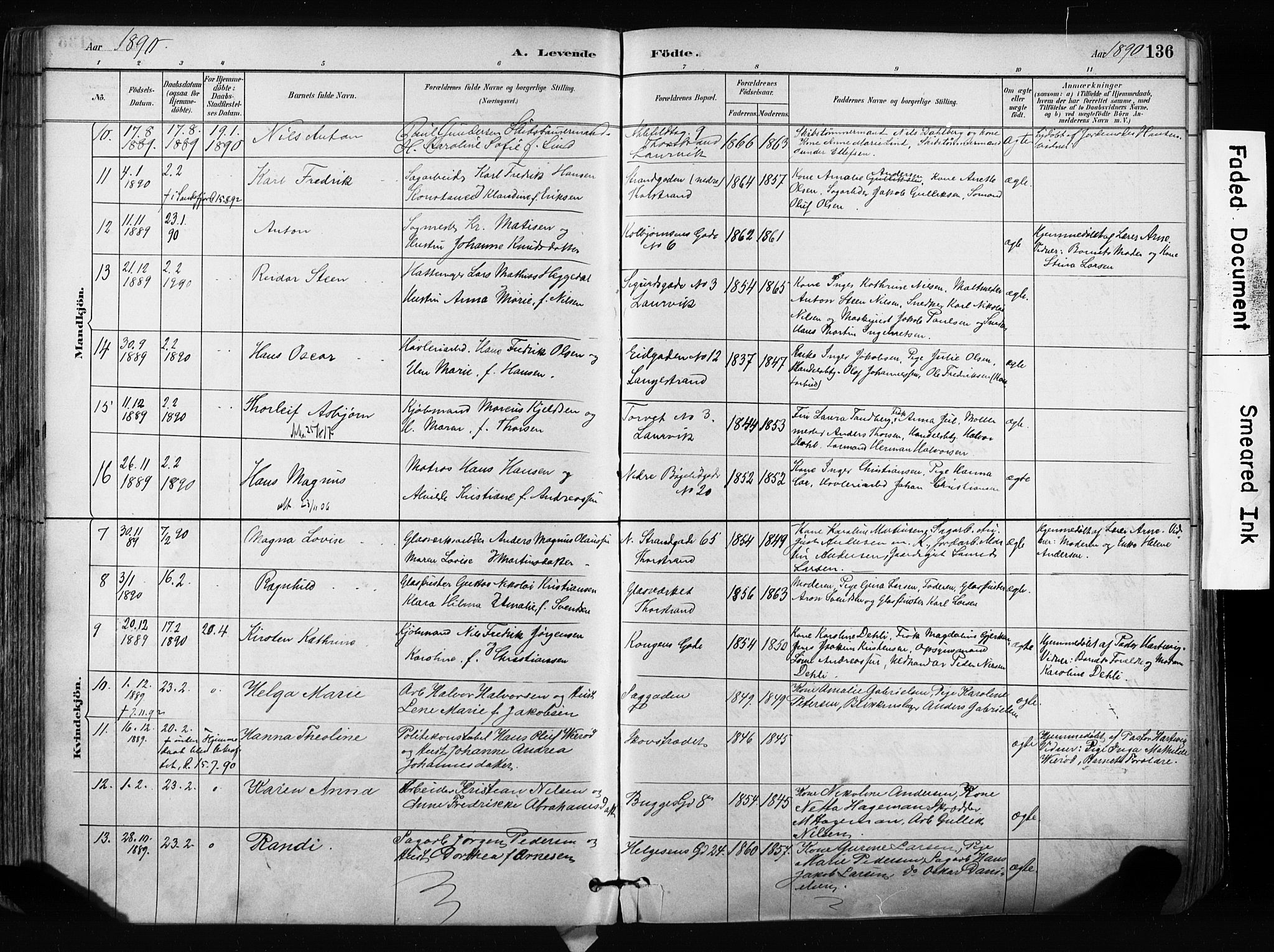 Larvik kirkebøker, SAKO/A-352/F/Fa/L0009: Parish register (official) no. I 9, 1884-1904, p. 136