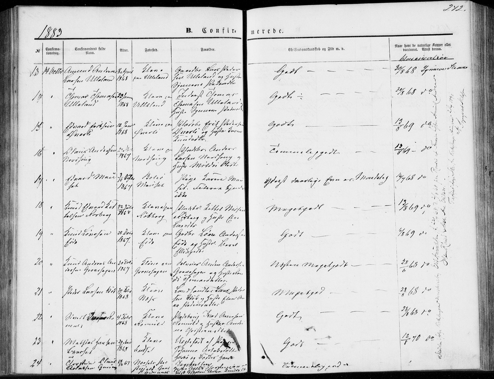 Ministerialprotokoller, klokkerbøker og fødselsregistre - Møre og Romsdal, AV/SAT-A-1454/557/L0681: Parish register (official) no. 557A03, 1869-1886, p. 242