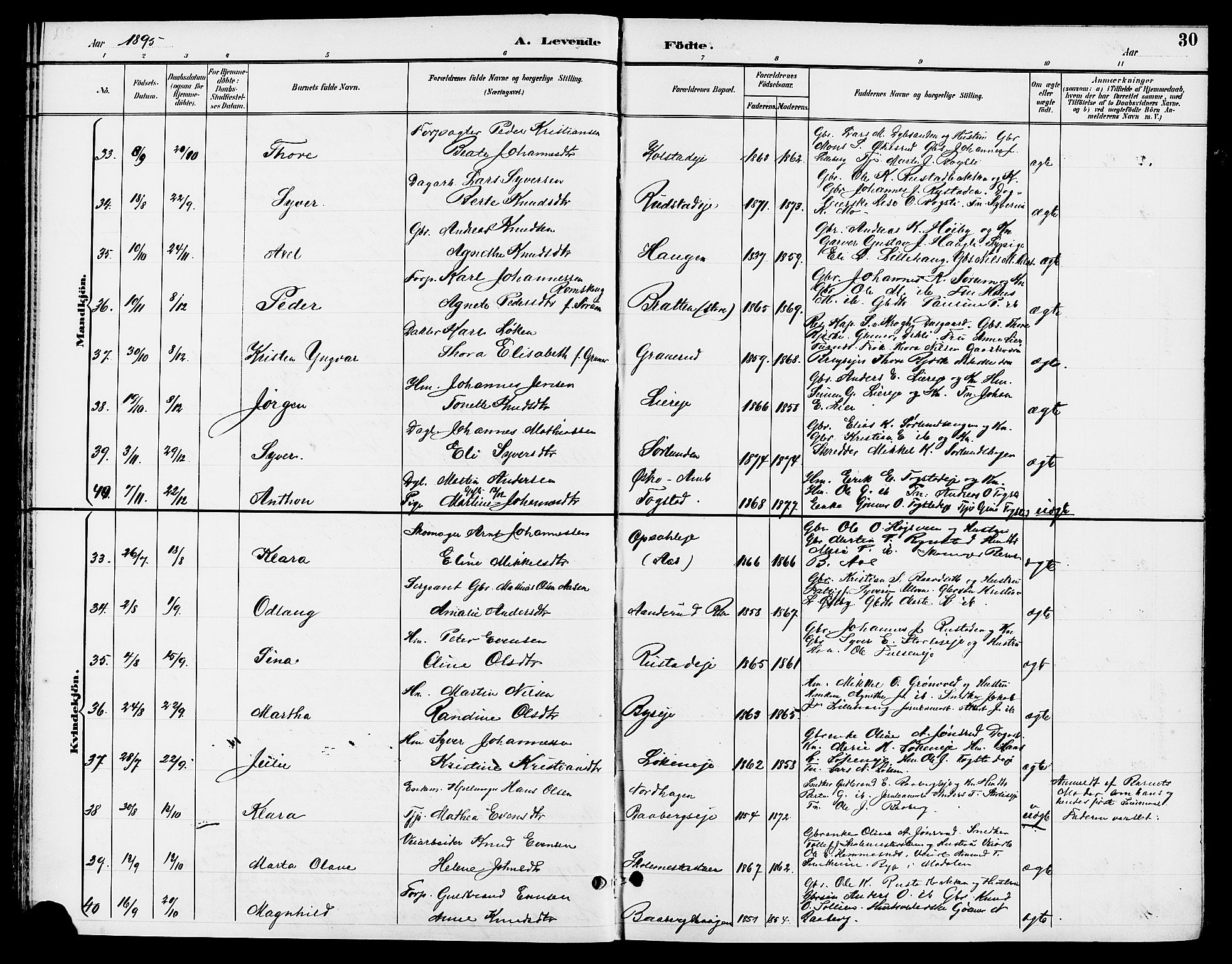 Ringsaker prestekontor, AV/SAH-PREST-014/L/La/L0014: Parish register (copy) no. 14, 1891-1904, p. 30