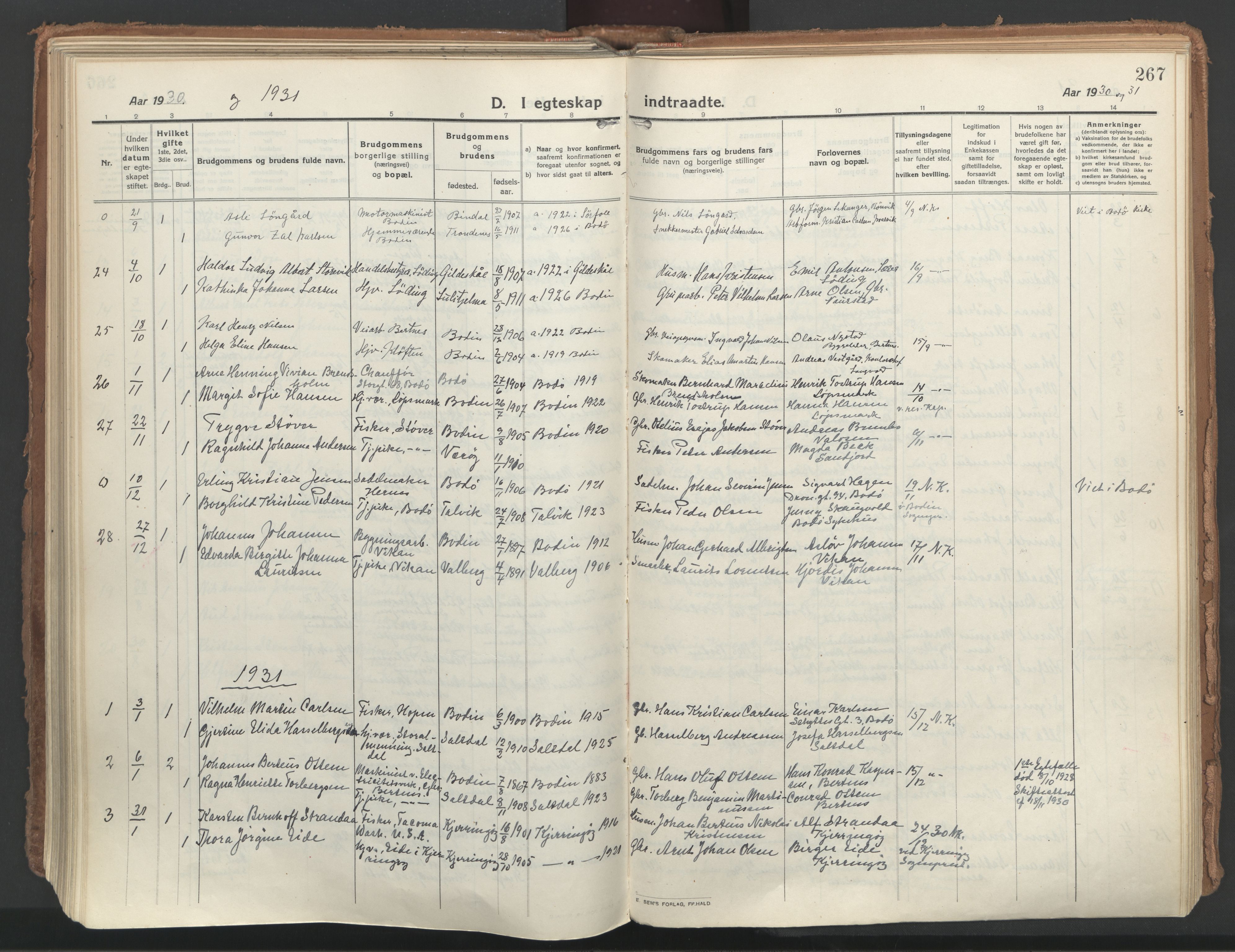 Ministerialprotokoller, klokkerbøker og fødselsregistre - Nordland, SAT/A-1459/802/L0060: Parish register (official) no. 802A07, 1916-1933, p. 267