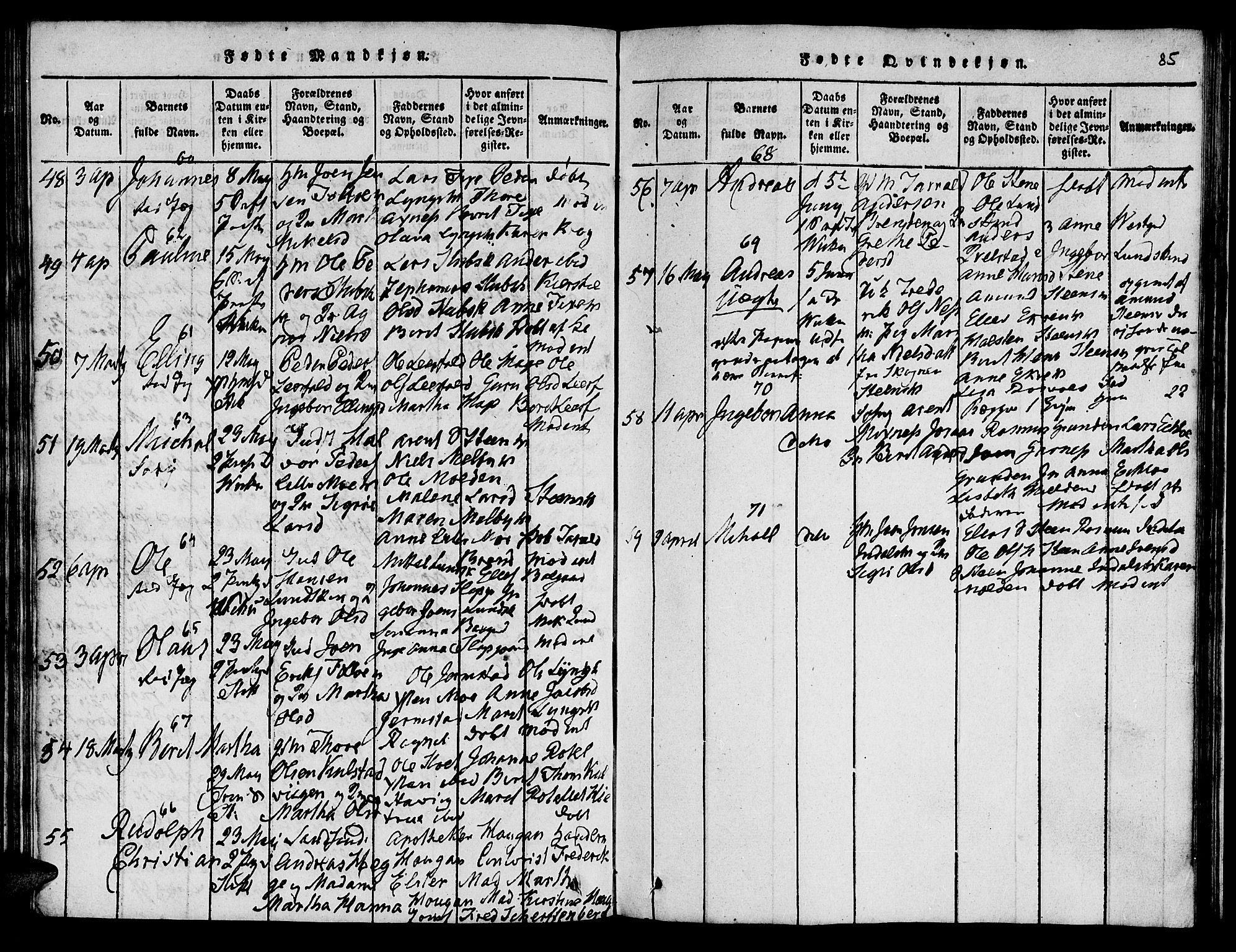 Ministerialprotokoller, klokkerbøker og fødselsregistre - Nord-Trøndelag, SAT/A-1458/723/L0251: Parish register (copy) no. 723C01 /1, 1816-1831, p. 85