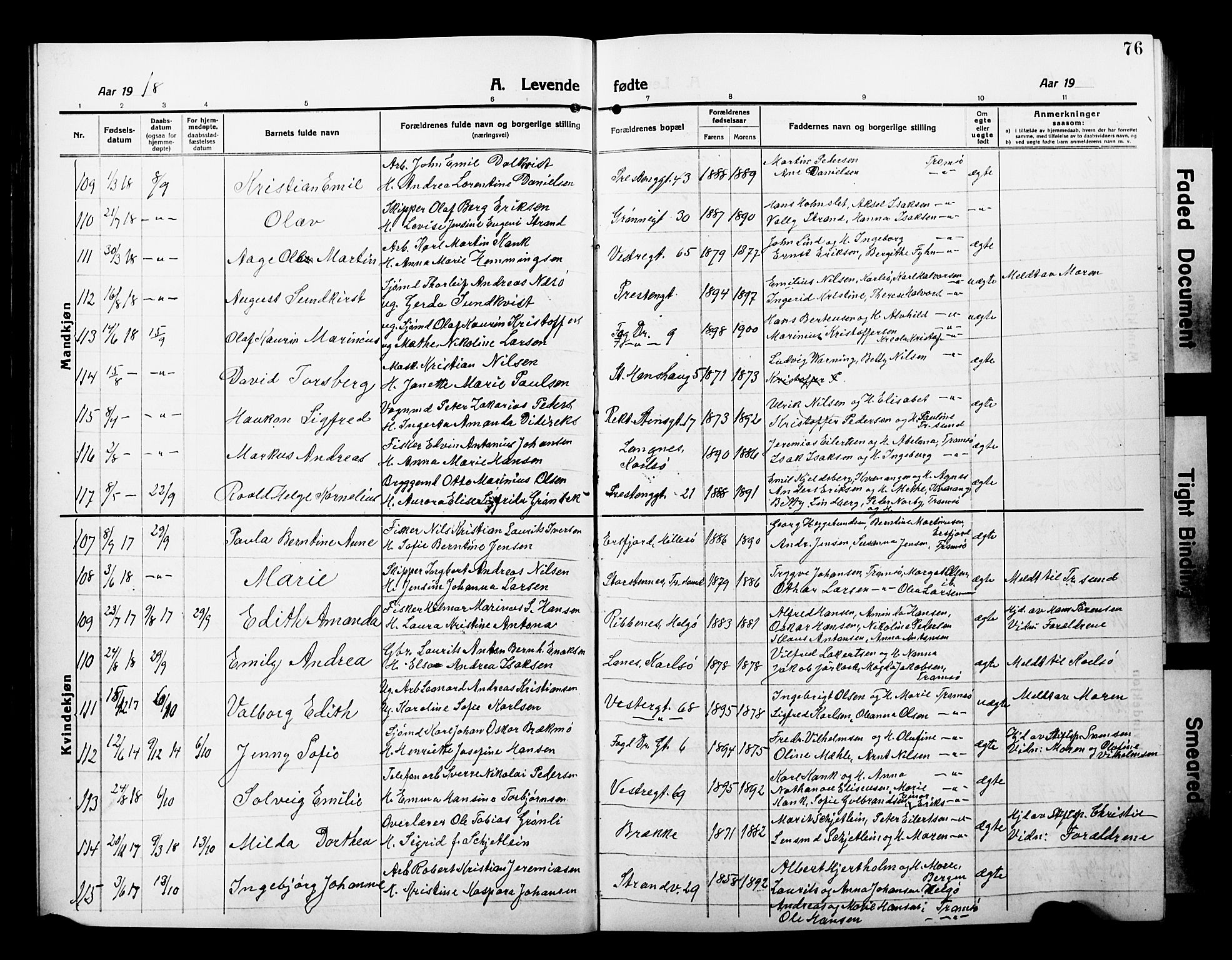 Tromsø sokneprestkontor/stiftsprosti/domprosti, SATØ/S-1343/G/Gb/L0009klokker: Parish register (copy) no. 9, 1915-1925, p. 76