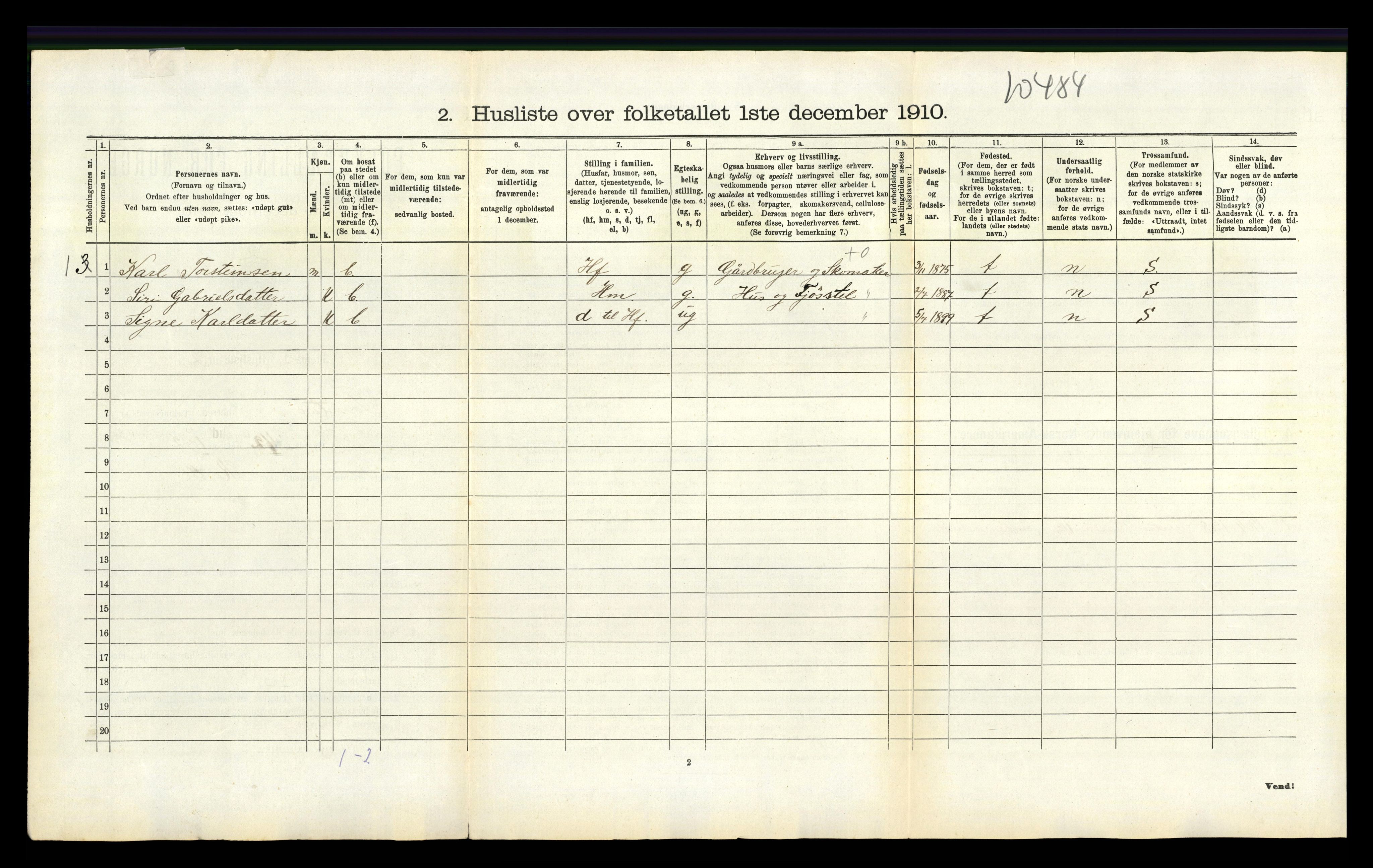 RA, 1910 census for Tonstad, 1910, p. 207