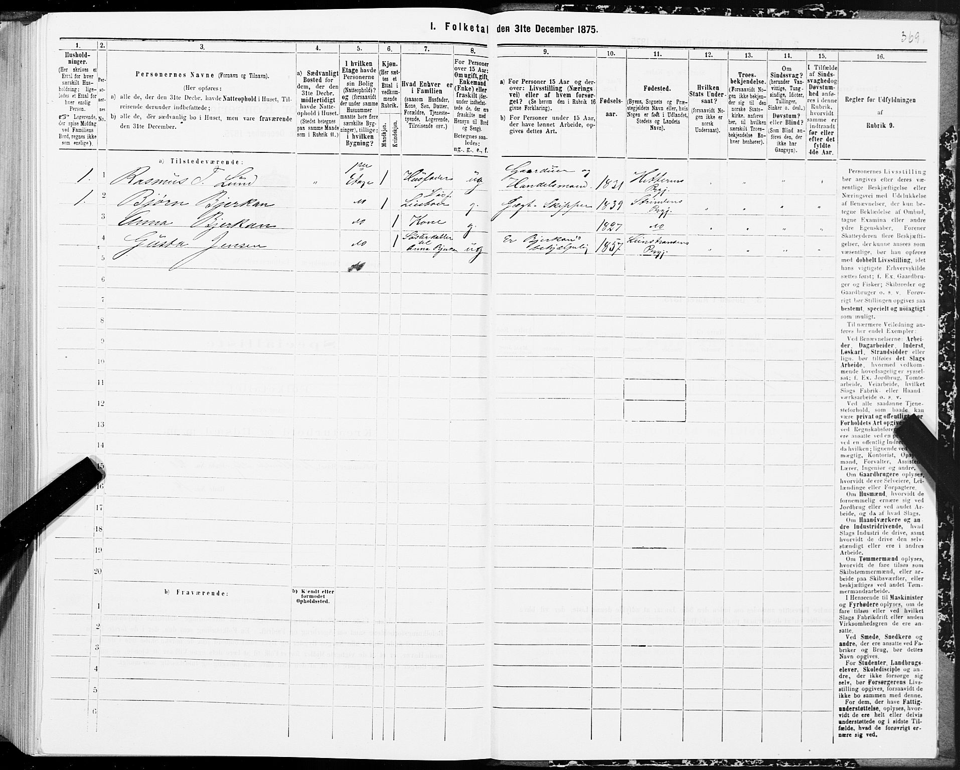 SAT, 1875 census for 1601 Trondheim, 1875, p. 9369