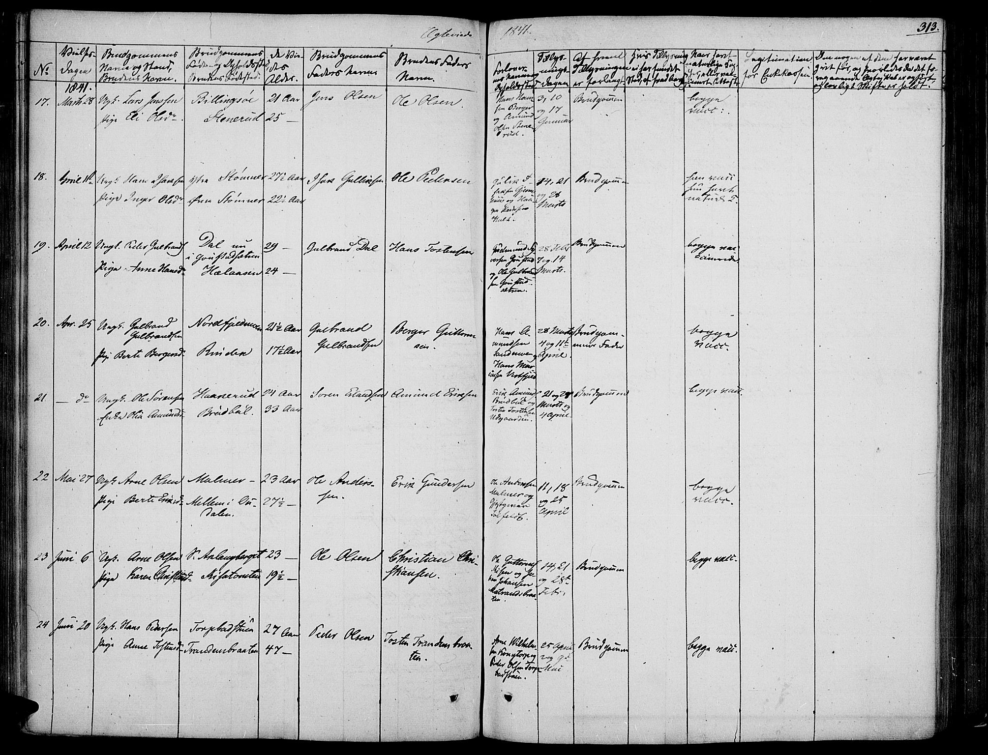 Vinger prestekontor, AV/SAH-PREST-024/H/Ha/Haa/L0008: Parish register (official) no. 8, 1839-1847, p. 313